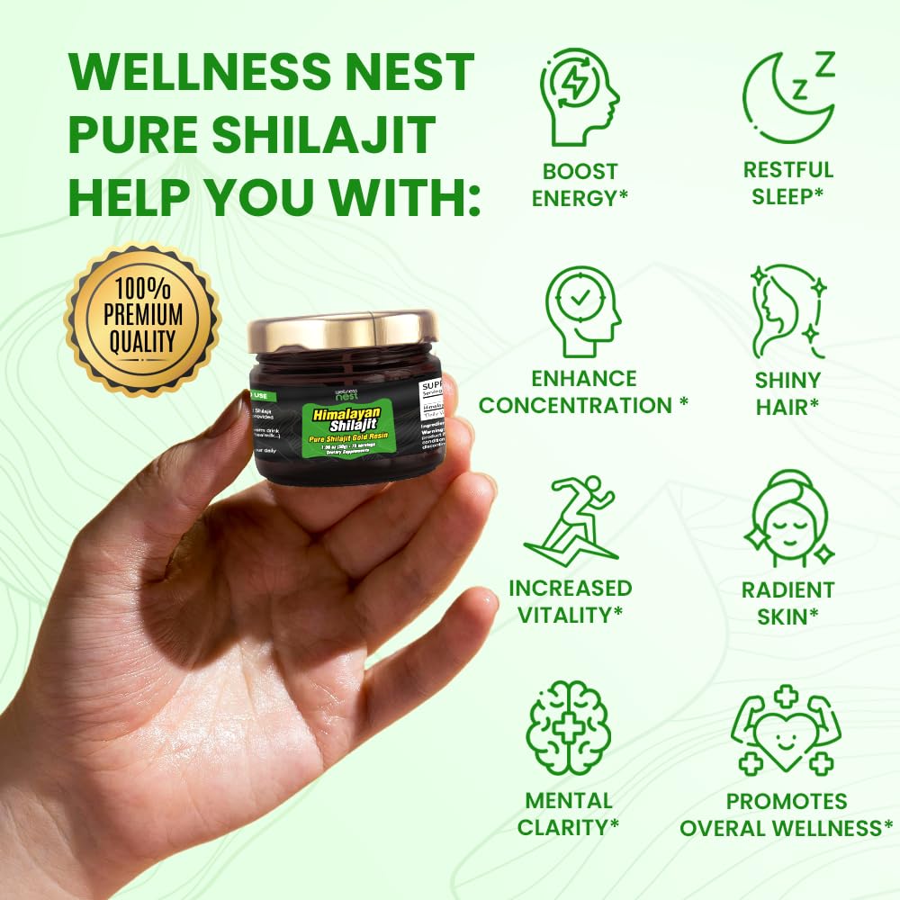 Wellness Nest Gold Grade Pure Himalayan Shilajit Resin: Ultimate Potency for Men & Women - 24k Gold, 75%+ Fulvic Acid, Lab Test Report Included - 30g (1 Pack), 75 Servings - Medaid International