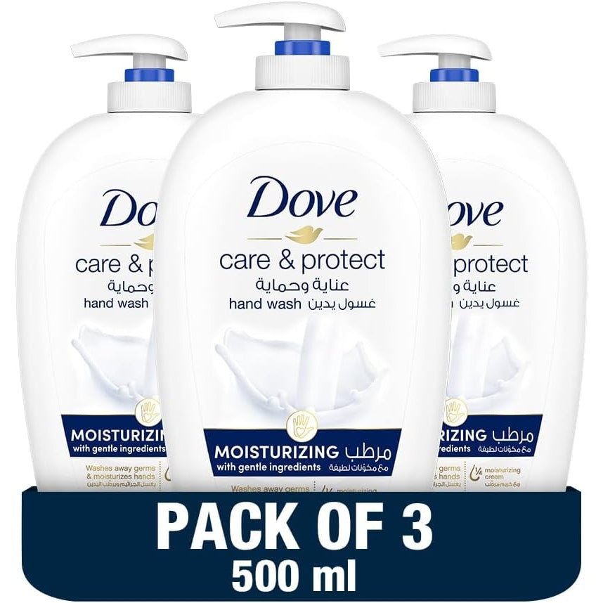 DOVE Care & Protect Moisturising Hand Wash, 100% sensitive skin friendly, Original, with ¼ moisturising cream, 500ml x 3 - Medaid