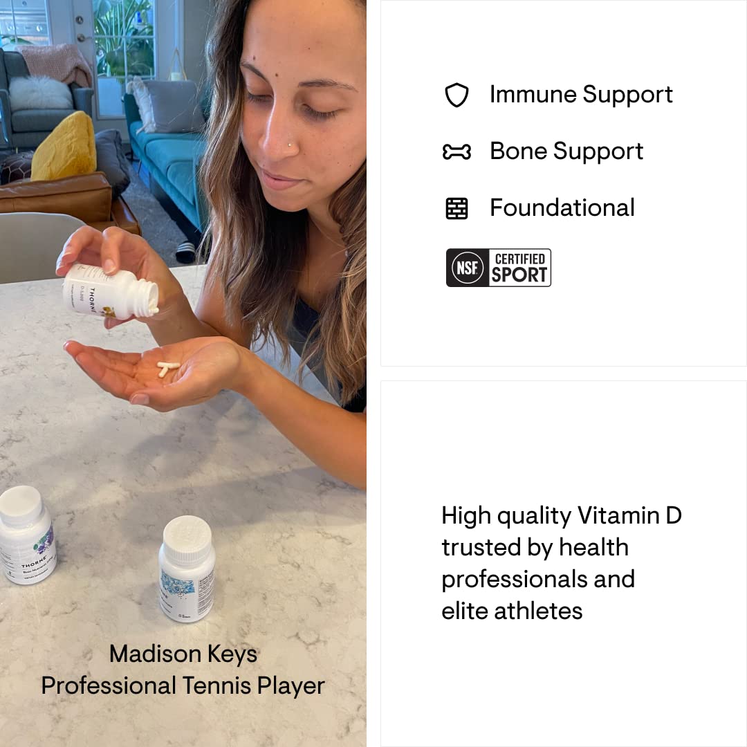 THORNE - Vitamin D-5000 - Vitamin D3 Supplement - Support Healthy Bones, Teeth, Muscles, Cardiovascular, and Immune Function* - NSF Certified for Sport - Dairy-Free, Soy-Free - 60 Capsules - Medaid International