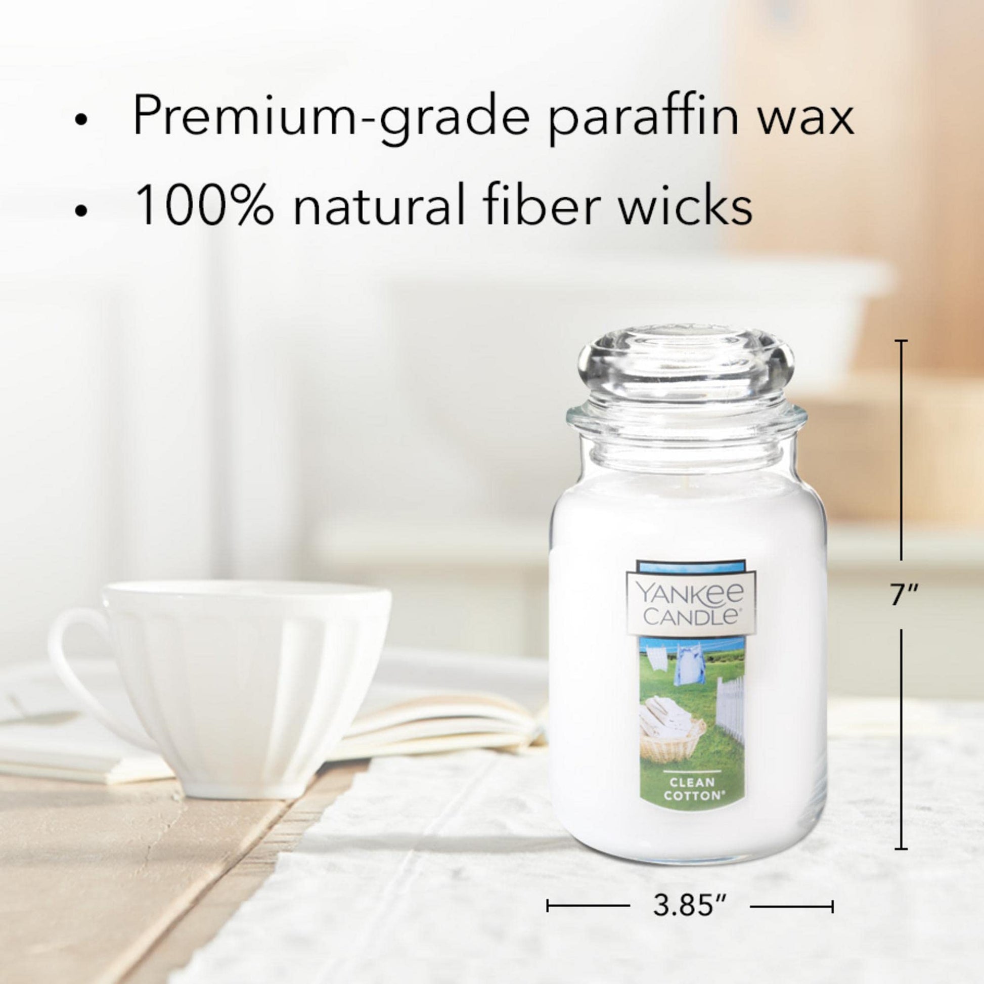 Yankee Candle Clean Cotton Scented, Large 22oz Jar Candle with Premium Paraffin-Grade Wax, Long Burn Time, Ideal for Gifts and Home Decor - Medaid International