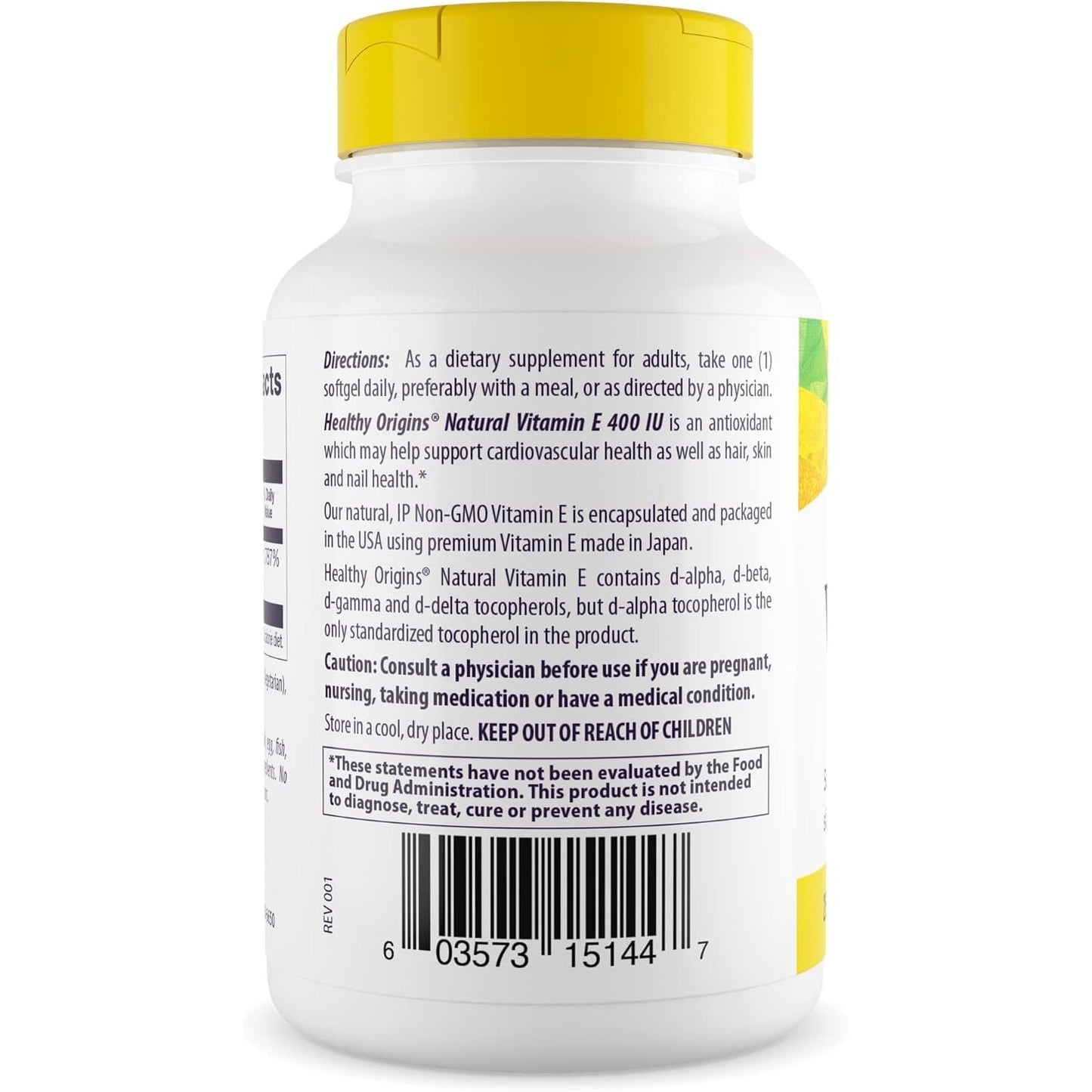 Healthy Origins Vitamin E 400 IU (Natural, Non-GMO, Gluten Free, Skin Support, Cardiovascular Support), 90 Softgels - Medaid International