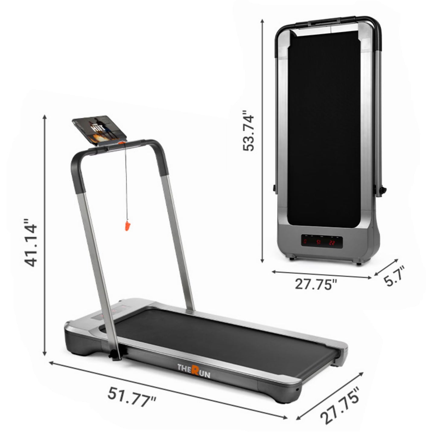 THERUN Walking Pad Treadmill, 3.0 HP Under Desk Treadmills, 2 in 1 Portable Treadmill for Home, Walking Pad with Handle Bar, 18" Widened Running Belt, 350 lbs Capacity with App Connection, Remote - Medaid International