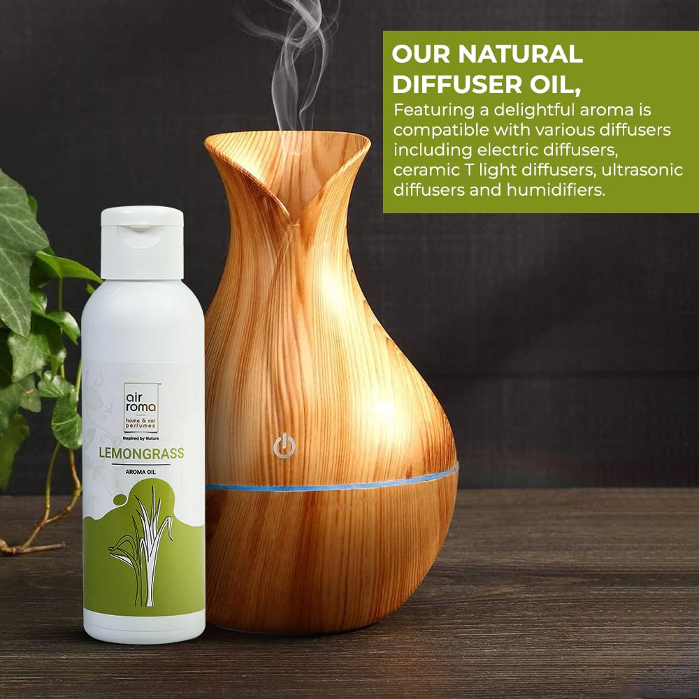 AIR-ROMA Pure, Natural and Undiluted Lemon Grass Aroma Diffuser Oil - 100ml, Yellow - Medaid International