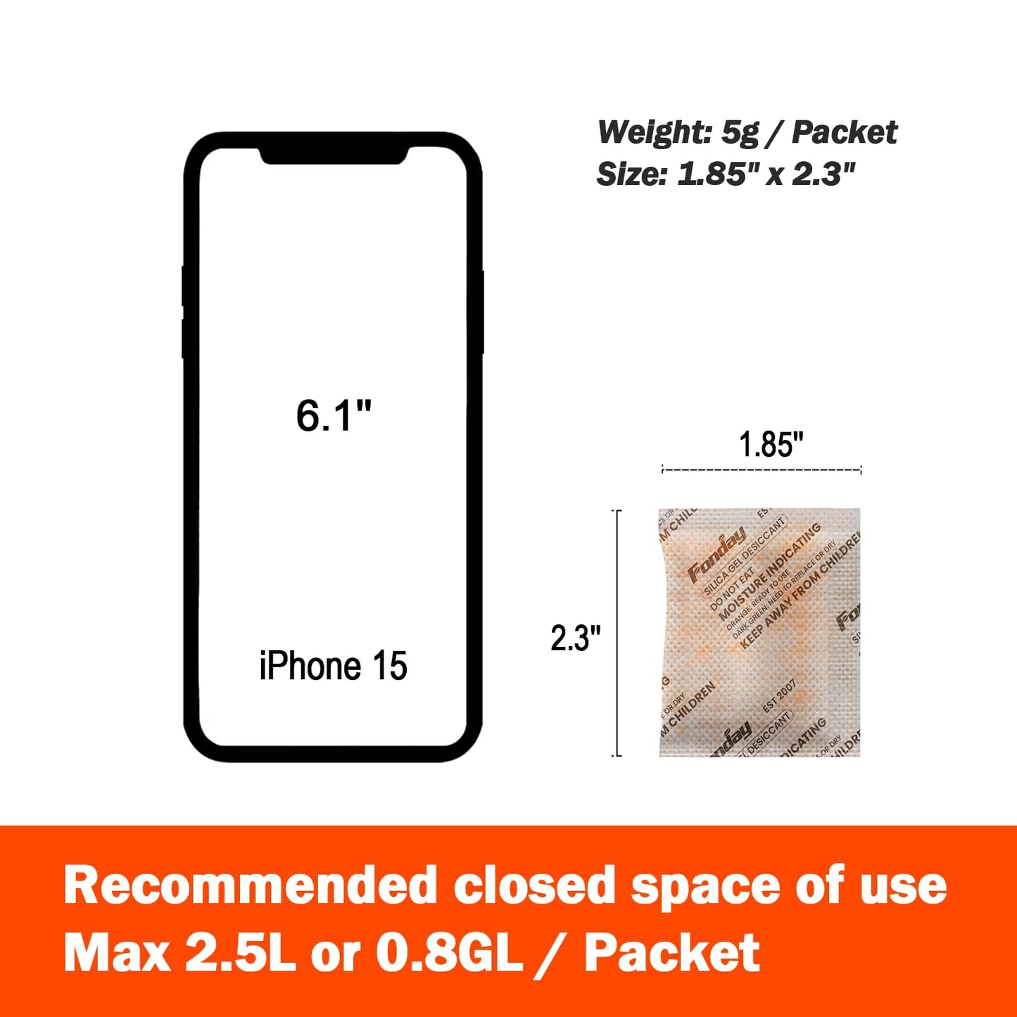 5g x 60 packs Fonday Rechargeable Silica Gel Desiccant Packets Food Grade Fast Reactivate Desiccant Bags Moisture Indicating Orange to Green - Medaid International