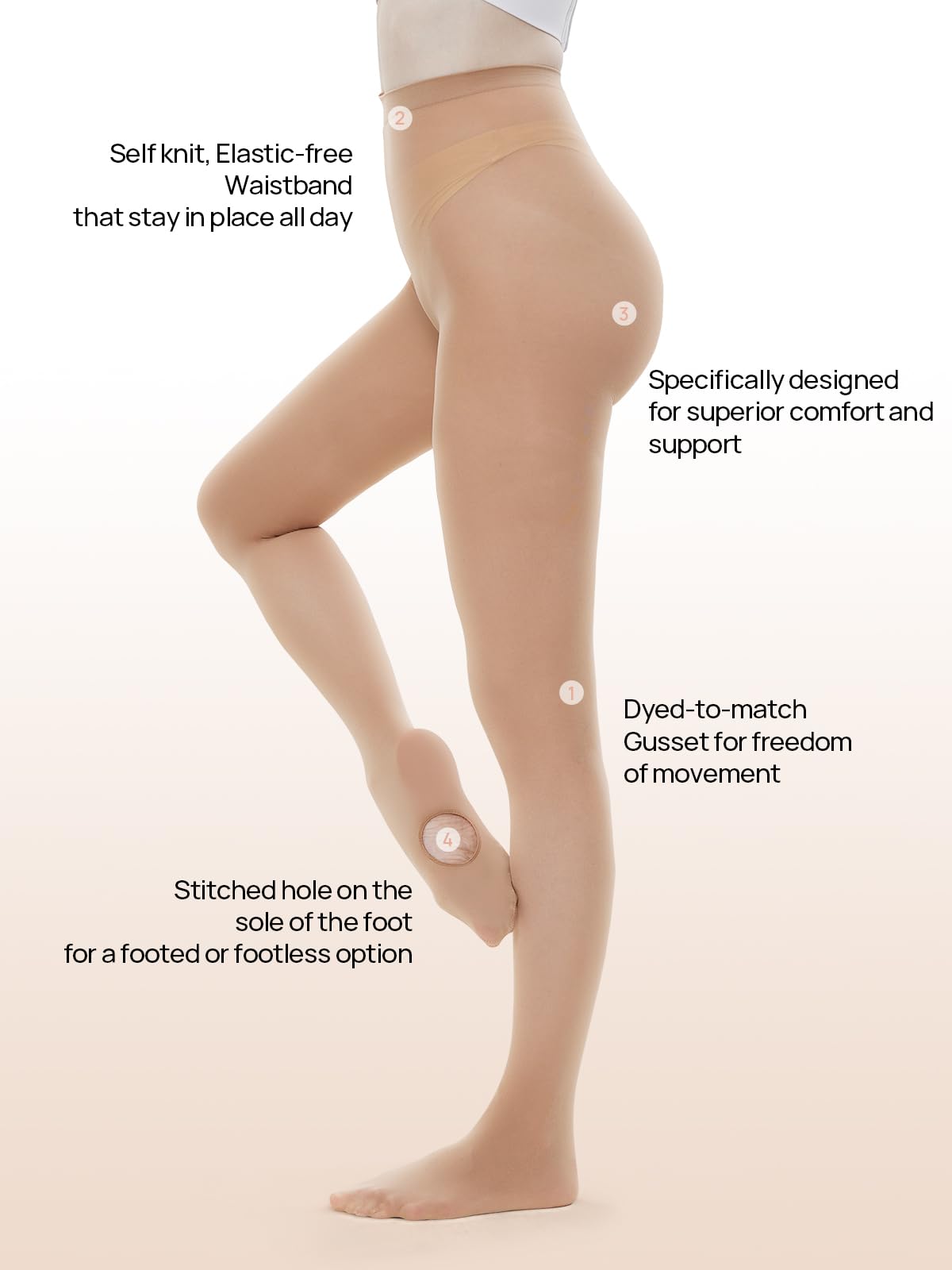MANZI 3 Pairs Dance Tights for Women Solid Color 40D Comfortable Convertible Opaque Ballet Tights(Light Suntan S/M) - Medaid International