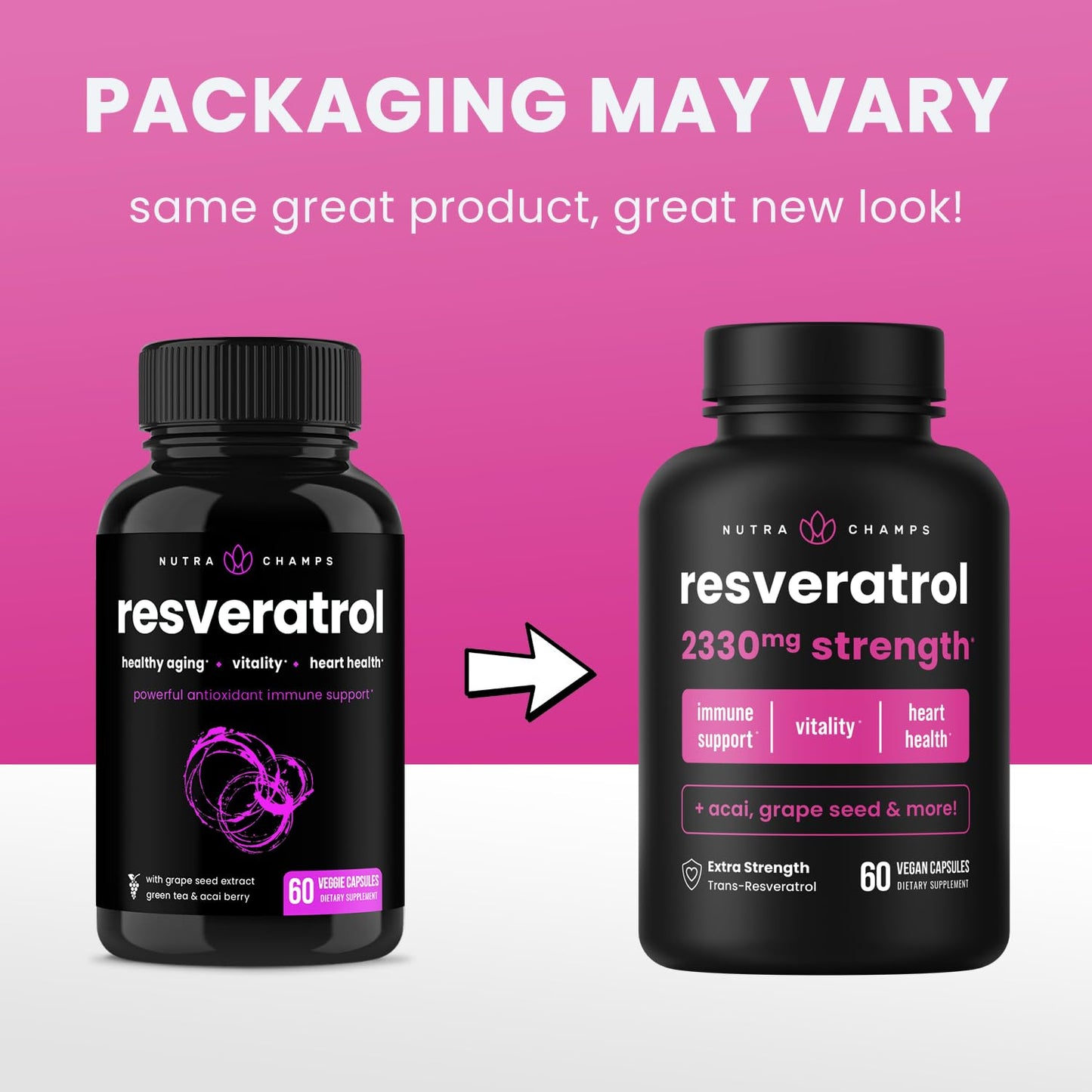 NutraChamps Resveratrol Supplement, Extra Strength Formula for Healthy Aging, Immune Support, 60 Vegan Capsules with Trans-Resveratrol, Green Tea Leaf, Acai Berry & Grape Seed Extract - Medaid International