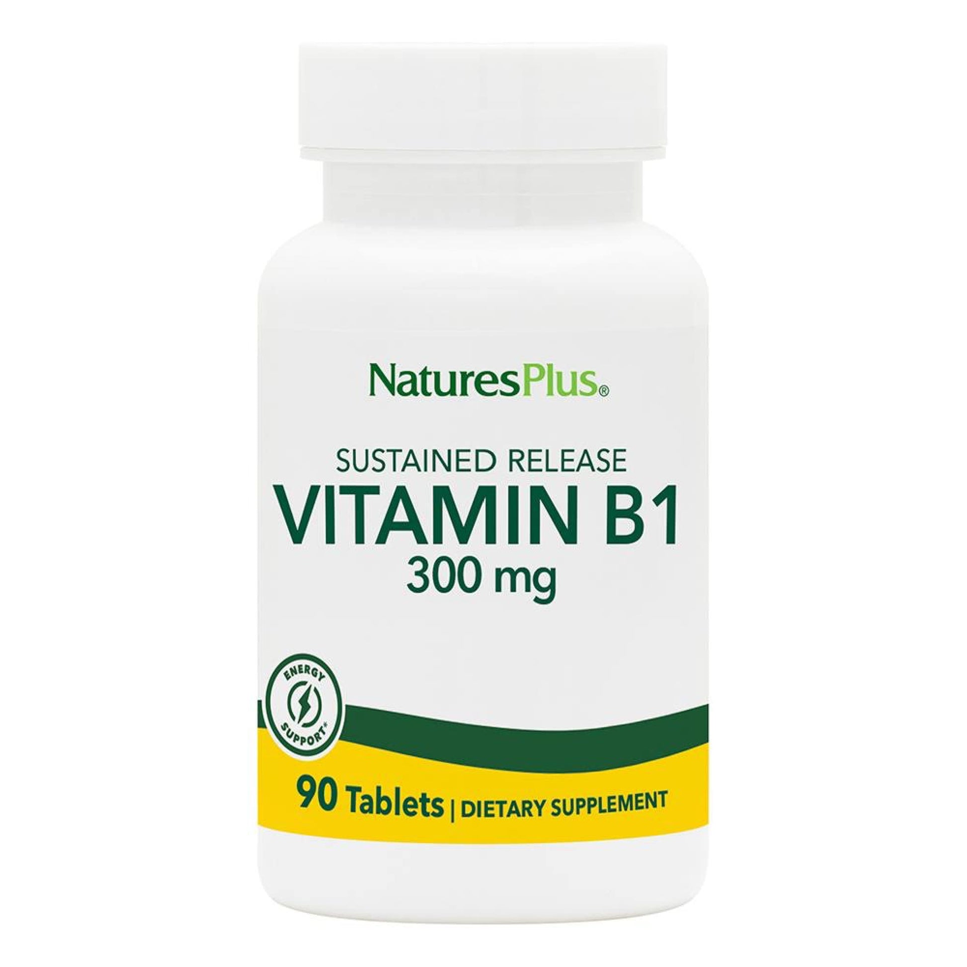 Natures Plus Vitamin B1 (Thiamin HCI), Sustained Release - 300 mg, 90 Vegetarian Tablets - Gluten-Free - 90 Servings - Medaid International