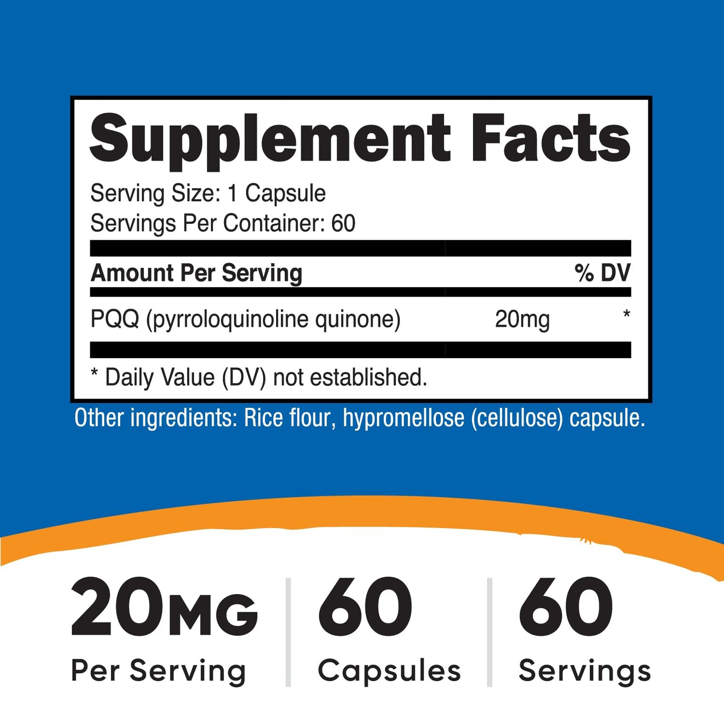 Nutricost PQQ (Pyrroloquinoline Quinone) 20mg, 60 Capsules - Vegetarian Capsules, Non-GMO, Gluten Free - Medaid International