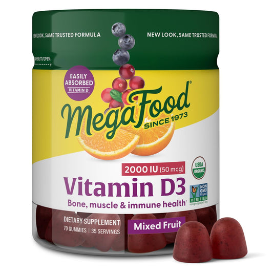MegaFood Vitamin D3 Gummies 2000 IU (50 mcg) - Vitamin D Gummies Mixed Fruit Flavor, Bone, Muscle & Immune Support Supplement, Vegetarian, Gluten-Free, USDA Organic – 70 Gummies, 35 Servings - Medaid International