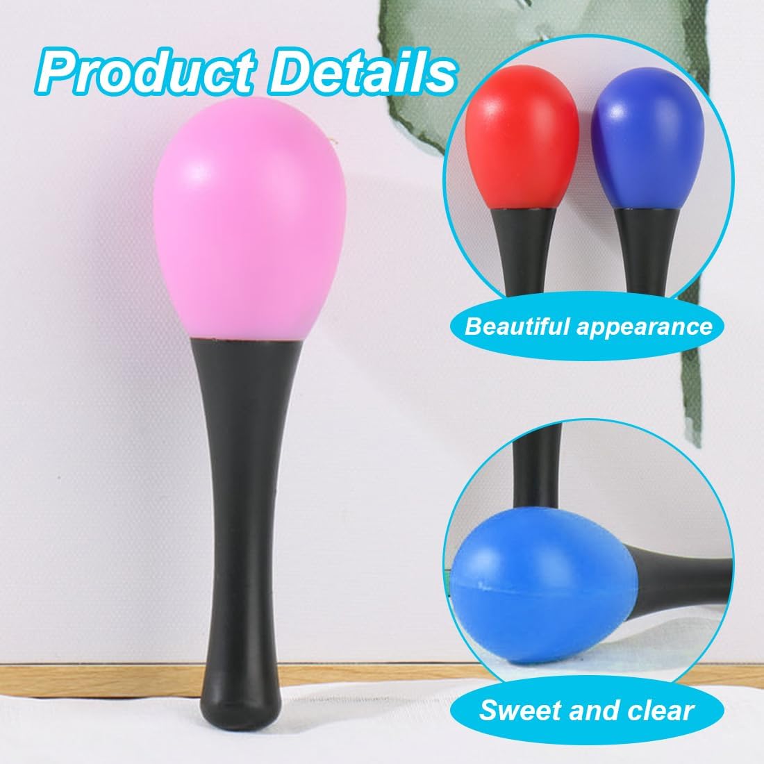 GXGM 3 Pairs Oval Maracas Musical Instrument Percussion Hand Rattle Oval Maracas for Children Instrument Percussion Shake (Red, Blue and Pink) - Medaid International