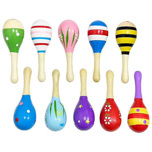 Deermon Lovely 10 Pack Kids Colorful Mini Wooden Maracas, Festival Rattles Egg Shaker Noisemaker Party Favors, Baby Shaker Sand Hammer Mexican Theme Birthday Musical Instruments Hand Percussion Toy - Medaid International