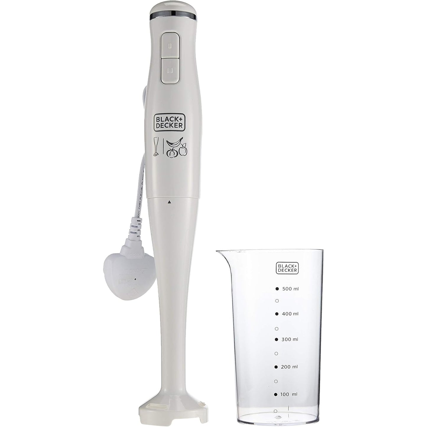 BLACK+DECKER 600W 600ml Hand Blender With Chopper Chopping Bowl, Stainless Steel Blades, 500ml Beaker, 2 Speed Buttons and 3in1 Functionality, For Blending/Chopping/Whisking HB600-B5 - Medaid