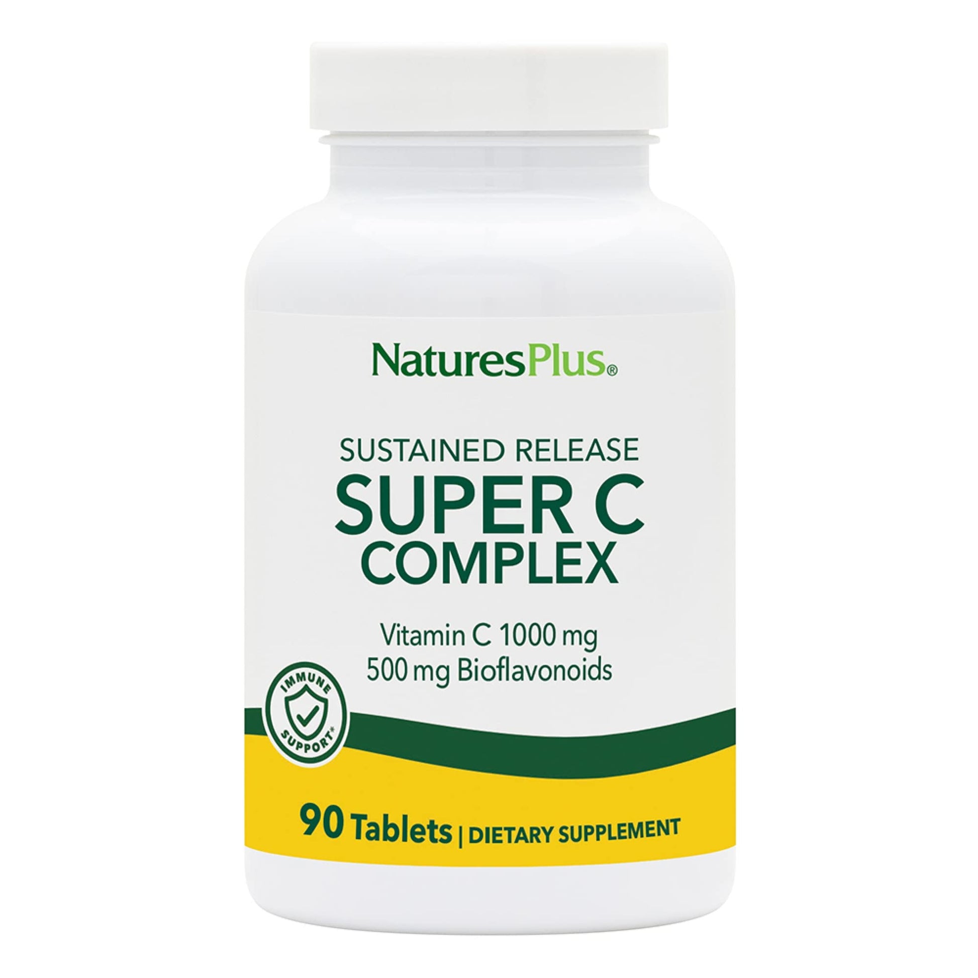 NaturesPlus Super C Complex, Sustained Release - 1000 mg, 90 Vegetarian Tablets - High Potency Immune Support Supplement, Antioxidant - Enhanced Absorption - Gluten-Free - 90 Servings - Medaid International