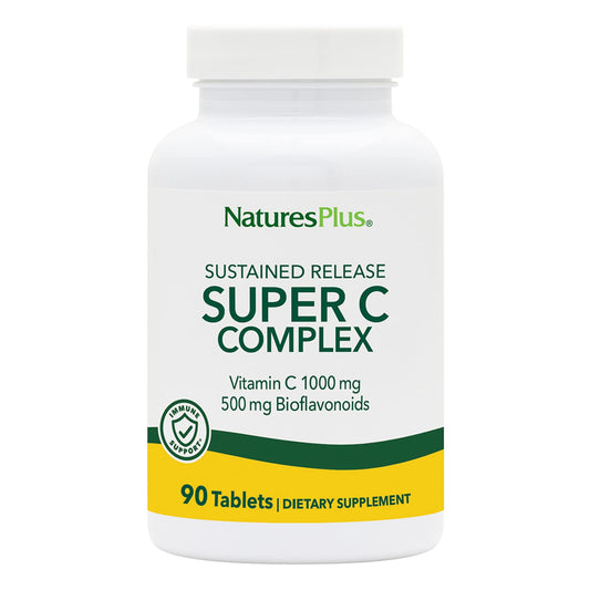 NaturesPlus Super C Complex, Sustained Release - 1000 mg, 90 Vegetarian Tablets - High Potency Immune Support Supplement, Antioxidant - Enhanced Absorption - Gluten-Free - 90 Servings - Medaid International