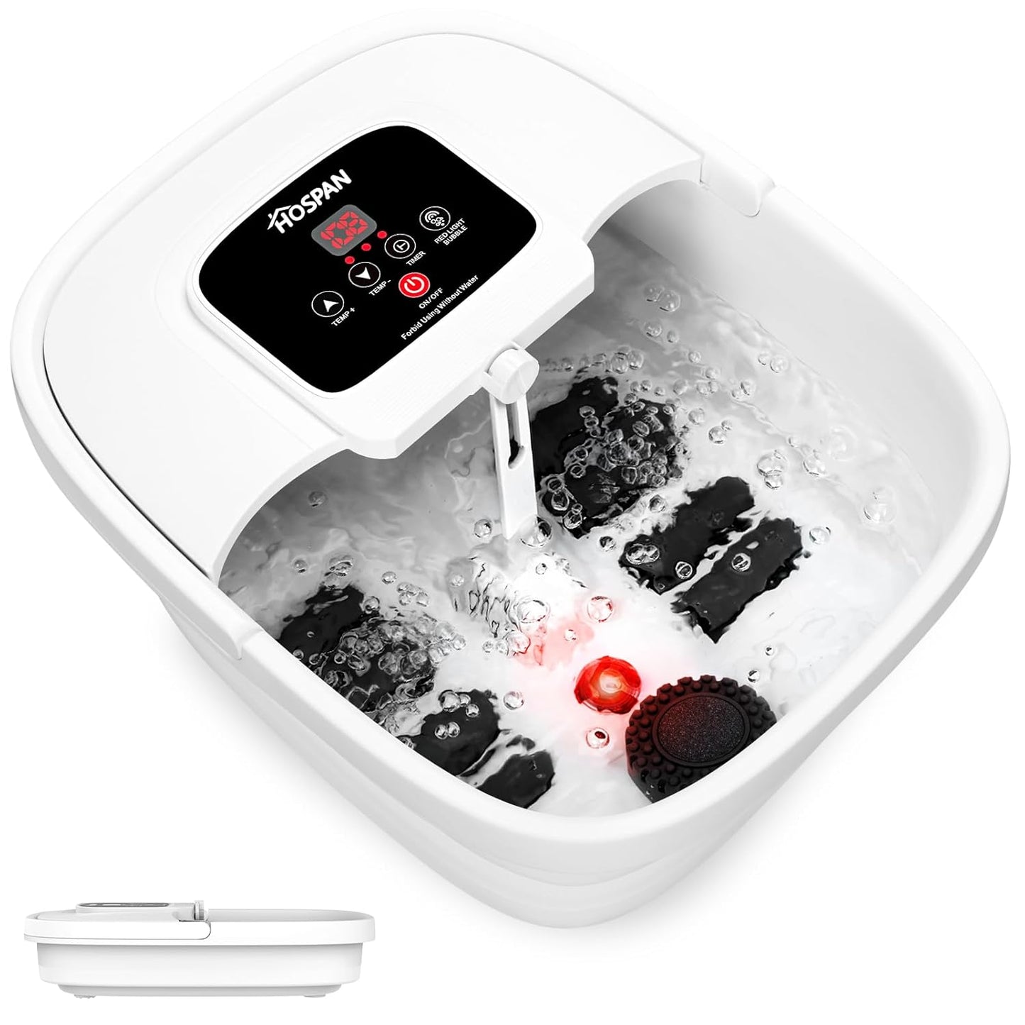 HOSPAN Collapsible Foot Spa with Heat, Bubble, Red Light, and Temperature Control, Foot Bath Massager with 8 Shiatsu Massage Rollers, Pedicure Foot Spa for Relaxation and Stress Relief, Black - Medaid