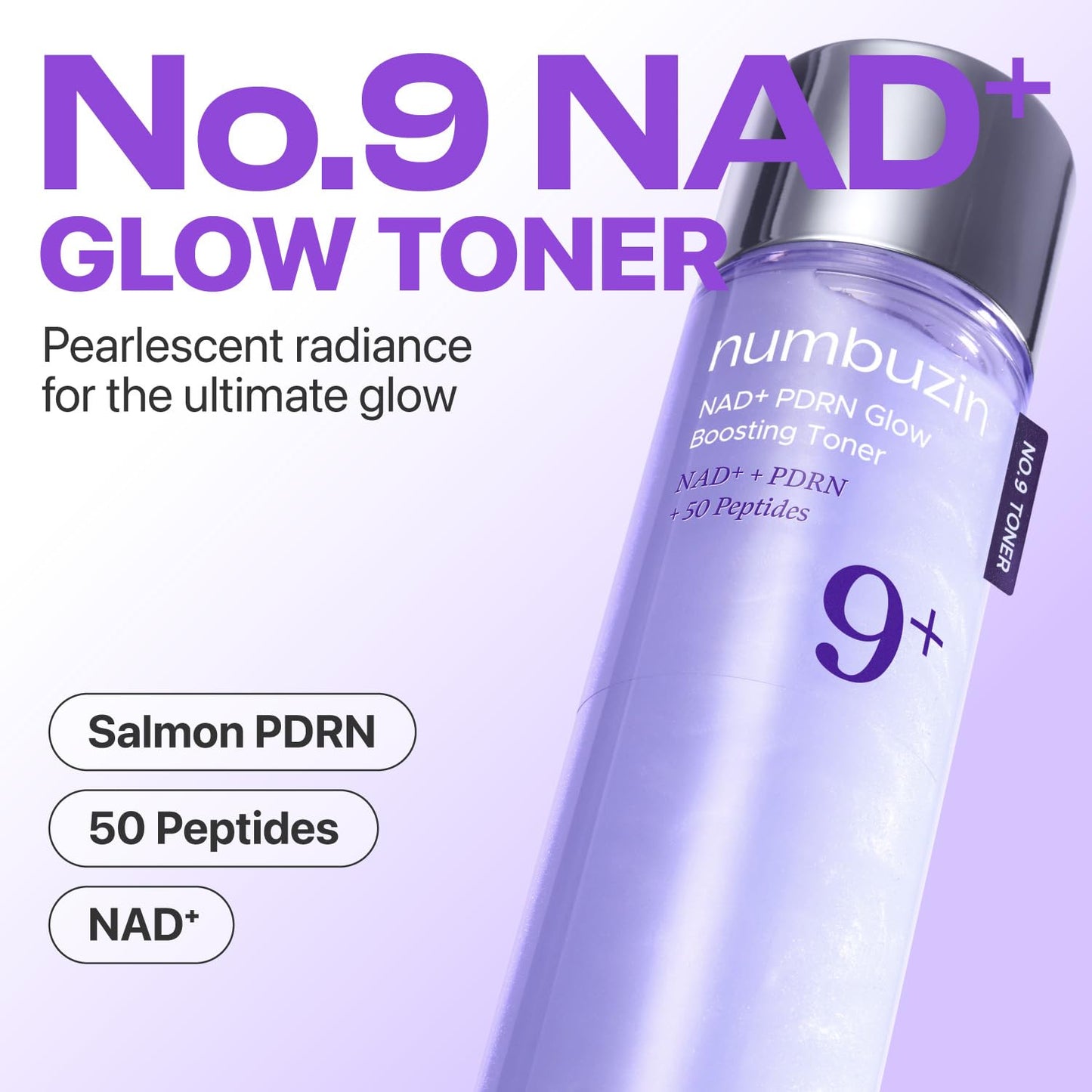 numbuzin No.9 Toner | NAD+ PDRN Glow Boosting Toner | Korean Skincare for Glowing, Firming, Wrinkles, Fine Lines | Salmon PDRN, Peptides | Essence for Aging, Dull Skin | 5.07 fl. Oz - Medaid International