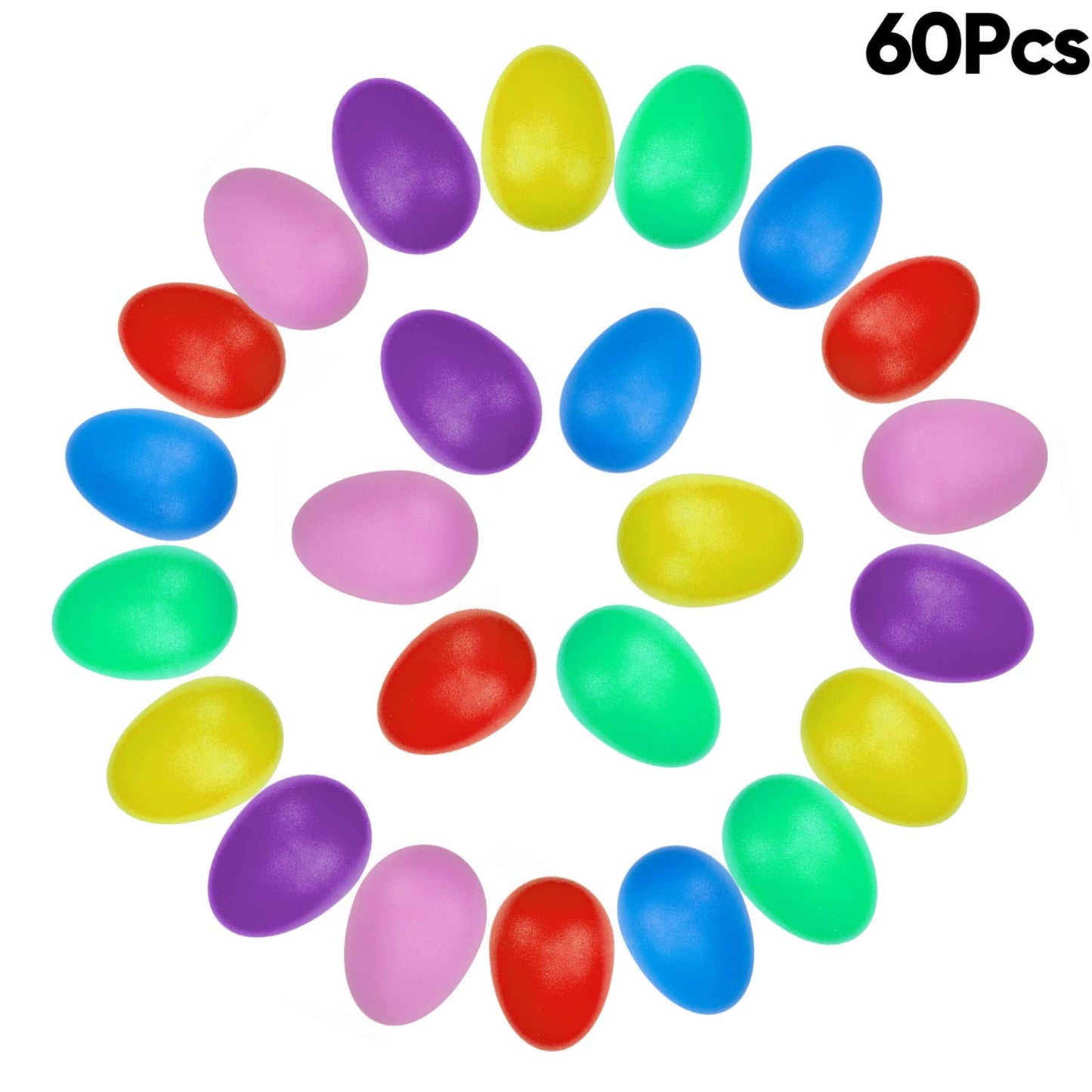 Foraineam 60 Pieces Plastic Egg Shakers - Colorful Easter Egg Maracas Musical Instruments - Percussion Music Eggs Noisemaker for Party Favors & Music Learning - Medaid International