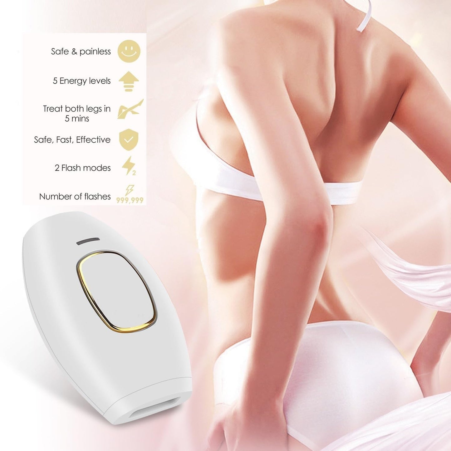 Hair Removal Device for Women and Men, IPL Laser Hair Removal Device with 5 Energy Levels, for Face, Arms, Legs, Bikini Line, Underarms, and Body - Medaid International