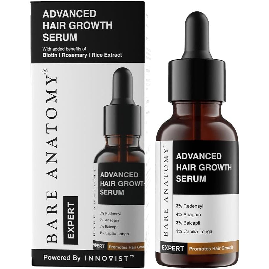 Bare Anatomy Advanced Hair Growth Serum | 3% Redensyl + 4% Anagain + 3% Baicapil + 1% Capilia Longa, Rosemary, Biotin & Rice Extract | Hair growth & Hair fall control serum for Women & Men | 30mL - Medaid International