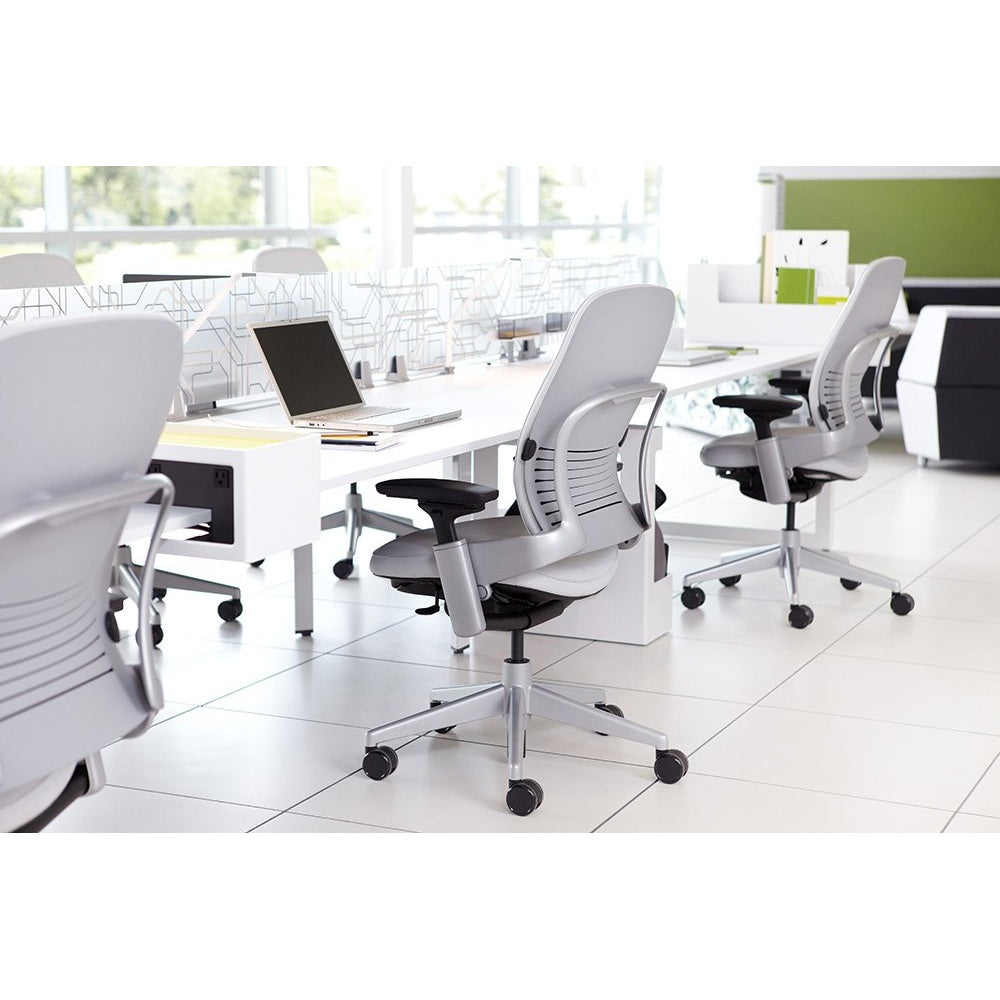 Steelcase Leap Desk Chair V2 with Headrest in Buzz2 Black Fabric - 4-Way Highly Adjustable Arms - Black Frame and Base - Soft Dual Wheel Hard Floor Casters - Medaid International