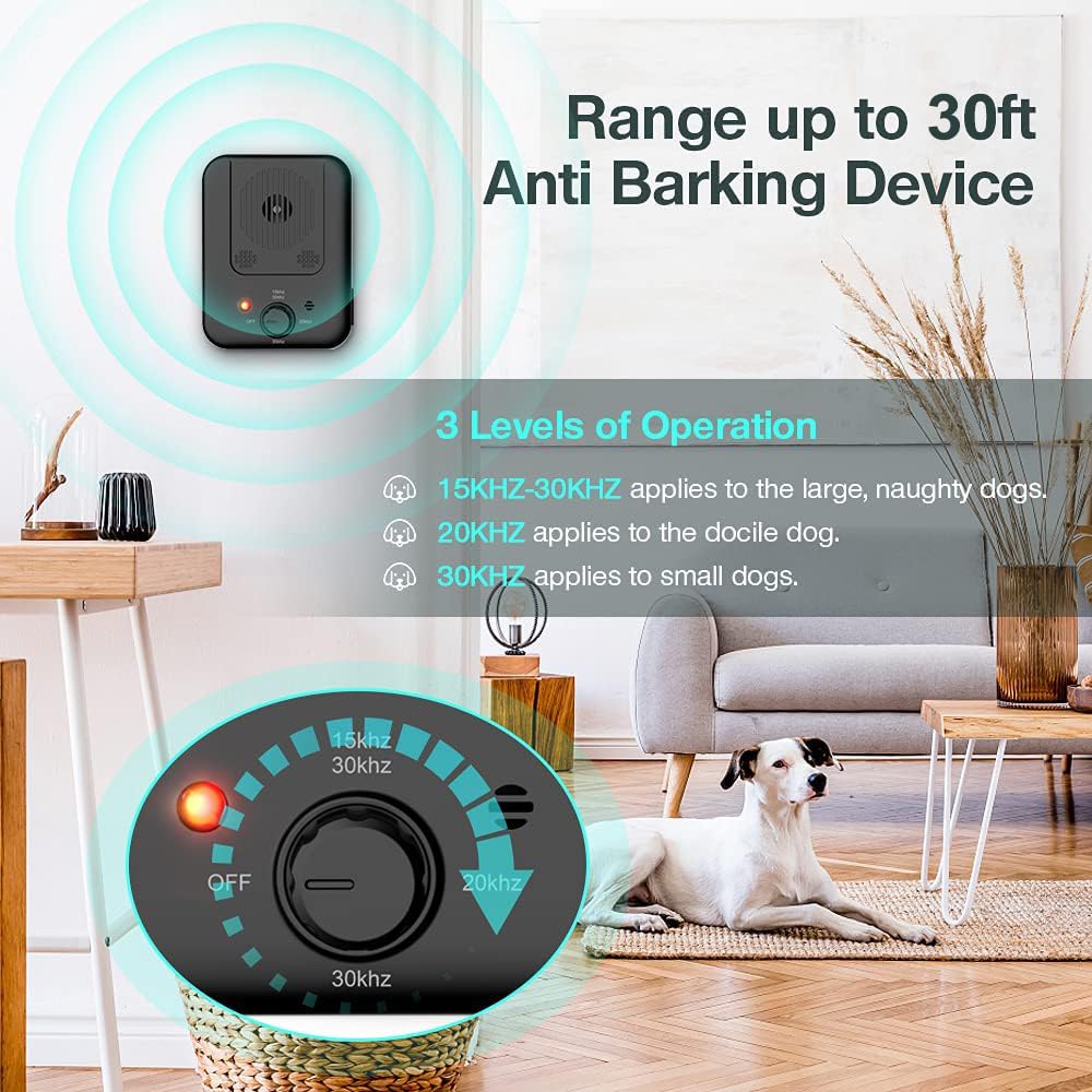Anti Barking Device for Dogs, 3 Adjustable Frequency Modes, Ultrasonic Dog Barking Silencer, Rechargeable Sonic Barking Deterrent, Suitable for All Kinds of Dogs, for Indoor & Outdoor Use - Medaid International