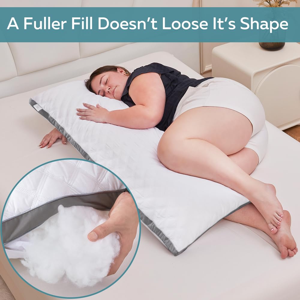 Oubonun Premium Adjustable Loft Quilted Body Pillows - Firm and Fluffy - Quality Plush - Down Alternative - Head Support Pillow - 21"x54" - Medaid International