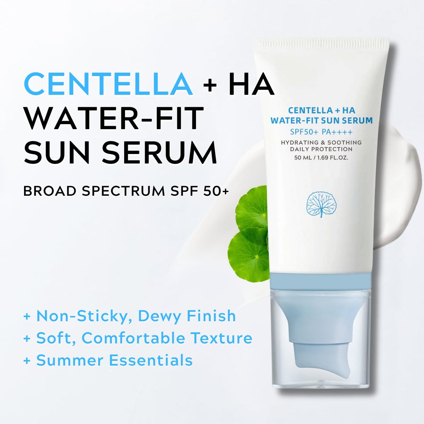 ISHERBIN ๐ถ๐๐๐ก๐๐๐รก Sunscreen SPF 50, Hyalu Cica Water-Fit Sun Serum, Face Sun Screen Long-Lasting Protection, Cen-tella Madagascar Sunscreen, NO White Cast - Dry Oily Korean Skincare (Blue 1) - Medaid International