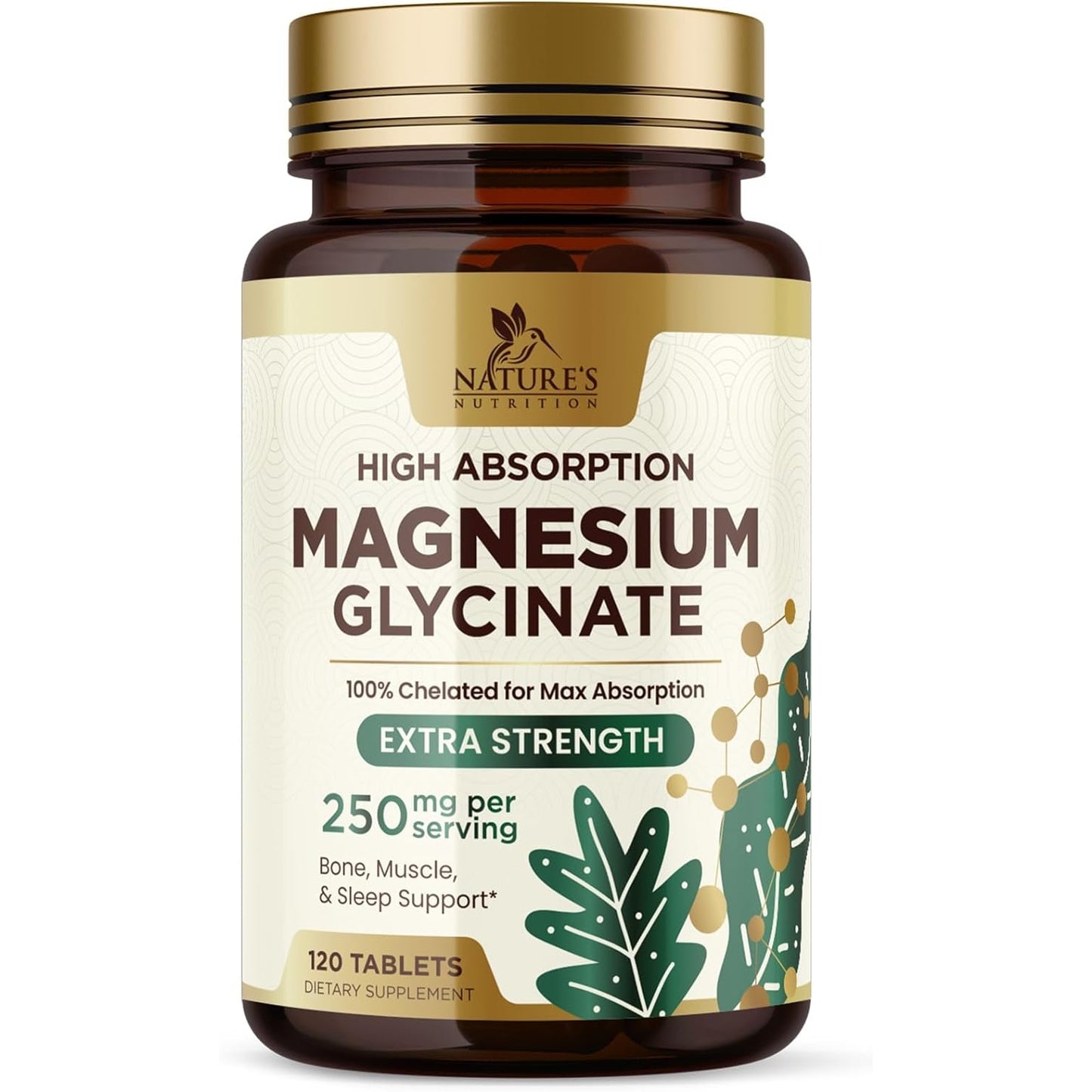 Magnesium Glycinate Supplement, 250 mg, 100% Chelated Magnesium Supplement for High Absorption - Muscle, Heart, Bone and Nerve Health Support, Gluten Free, Vegan, Non-GMO - 120 Magnesium Tablets - Medaid