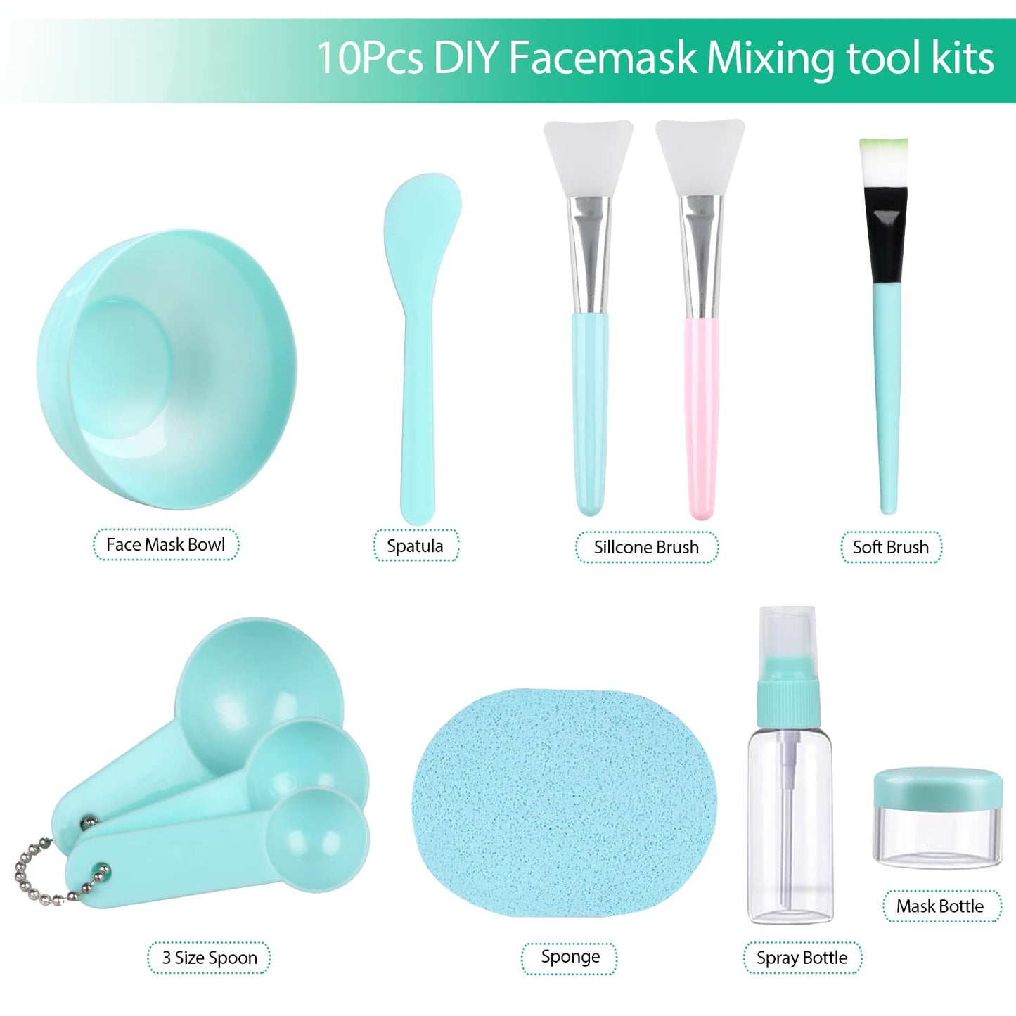 Face Mask Mixing Bowl Set, Facial Mask Mixing Tool Kit with Plastic Mask Bowl Silicone Mask Brushes Measuring Cup Stick Spatulas Facial Sponge (10PCS) - Medaid International