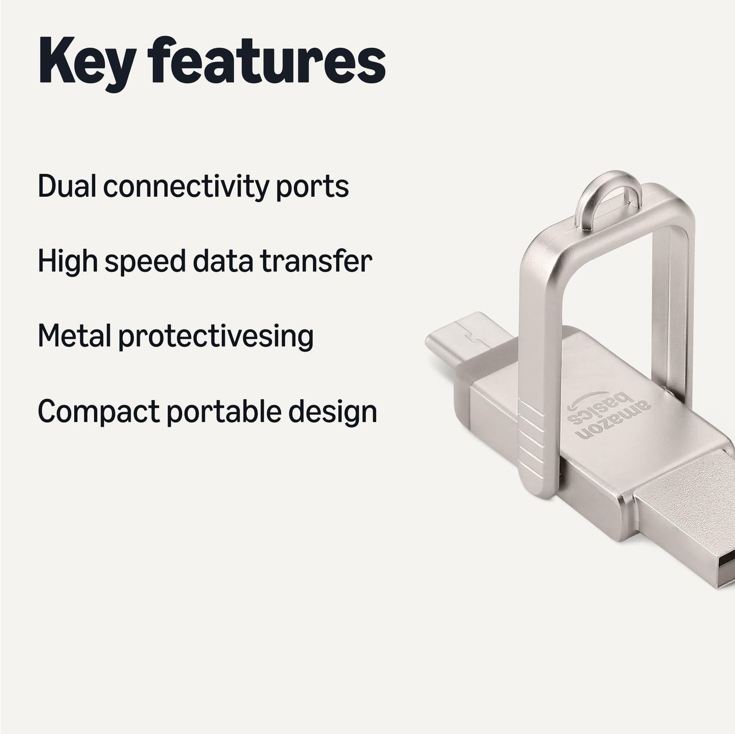 Amazon Basics USB Flash Drive, Thumb Drive Memory Stick with USB C and USB A Dual Ports, 128GB, Champagne Silver - Medaid International