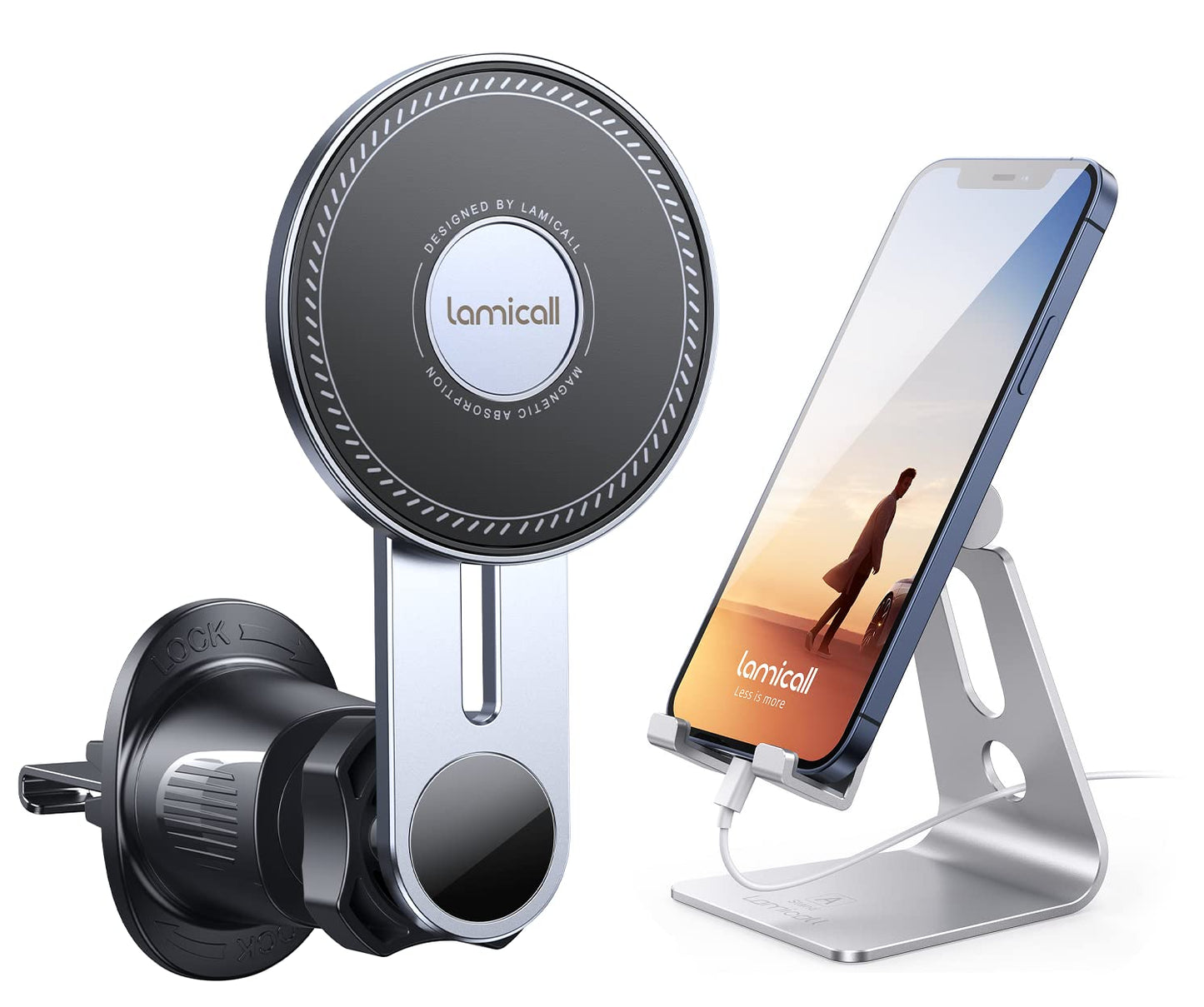 Lamicall Car Phone Mount for Mag Safe & Adjustable Cell Phone Stand -Bundle - Medaid International