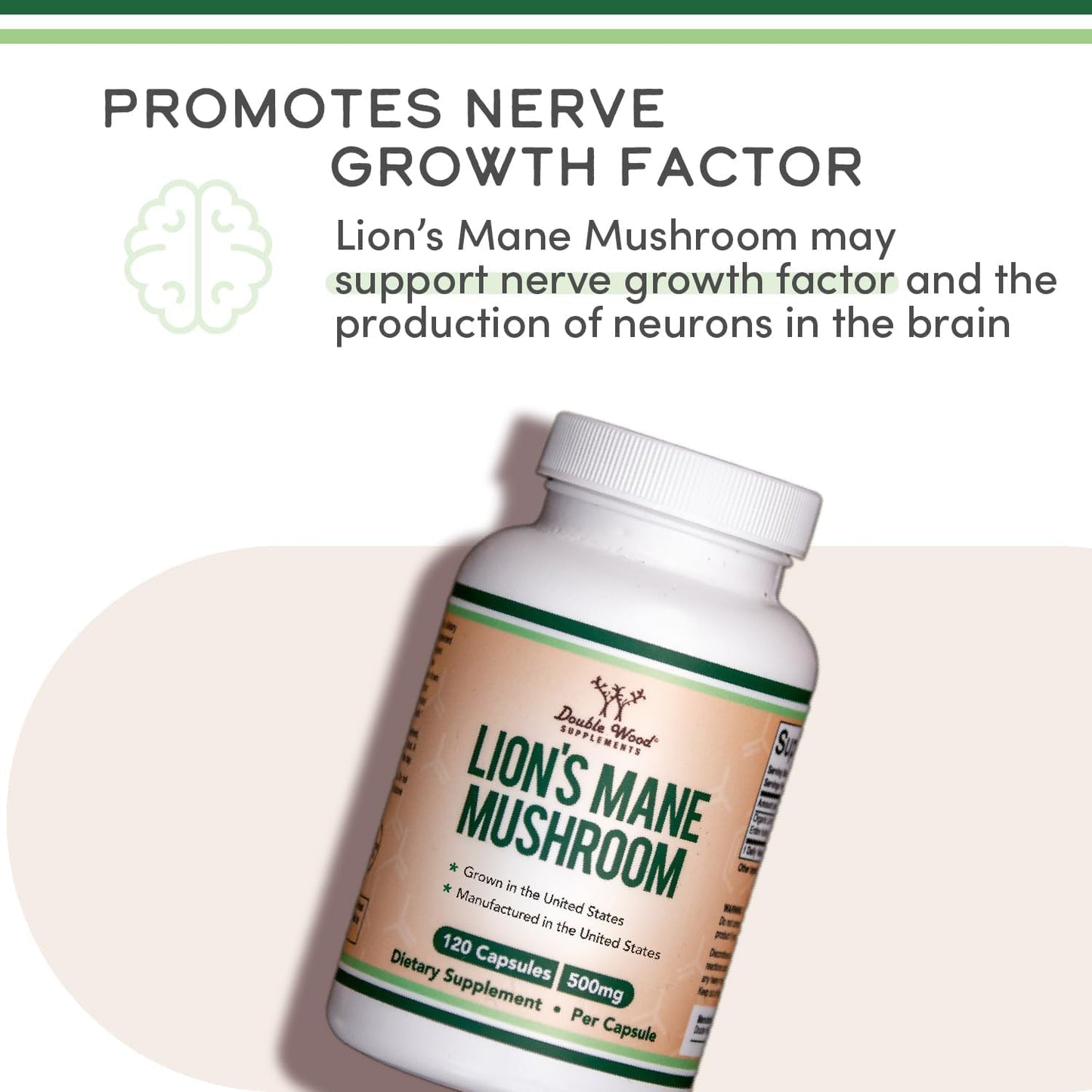 Organic Lions Mane Mushroom Capsules (120 Count), for Brain Support and Immune Health, Third Party Tested and Grown in The USA - by Double Wood - Medaid International