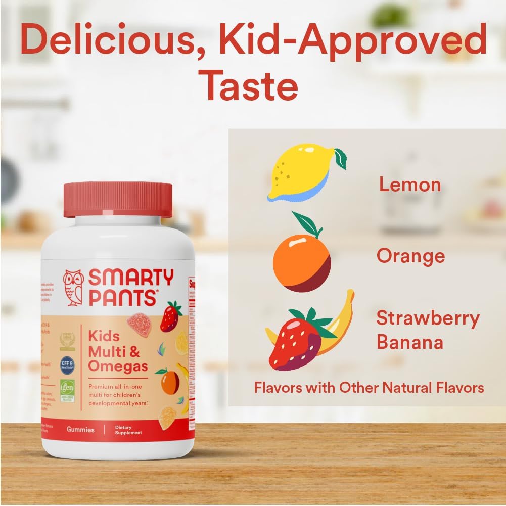 SmartyPants Kids Multivitamin Gummies: Omega 3 Fish Oil (EPA/DHA), Vitamin D3, C, Vitamin B12, B6, Vitamin A, K & Zinc - 120 Count (30 Day Supply) - Medaid