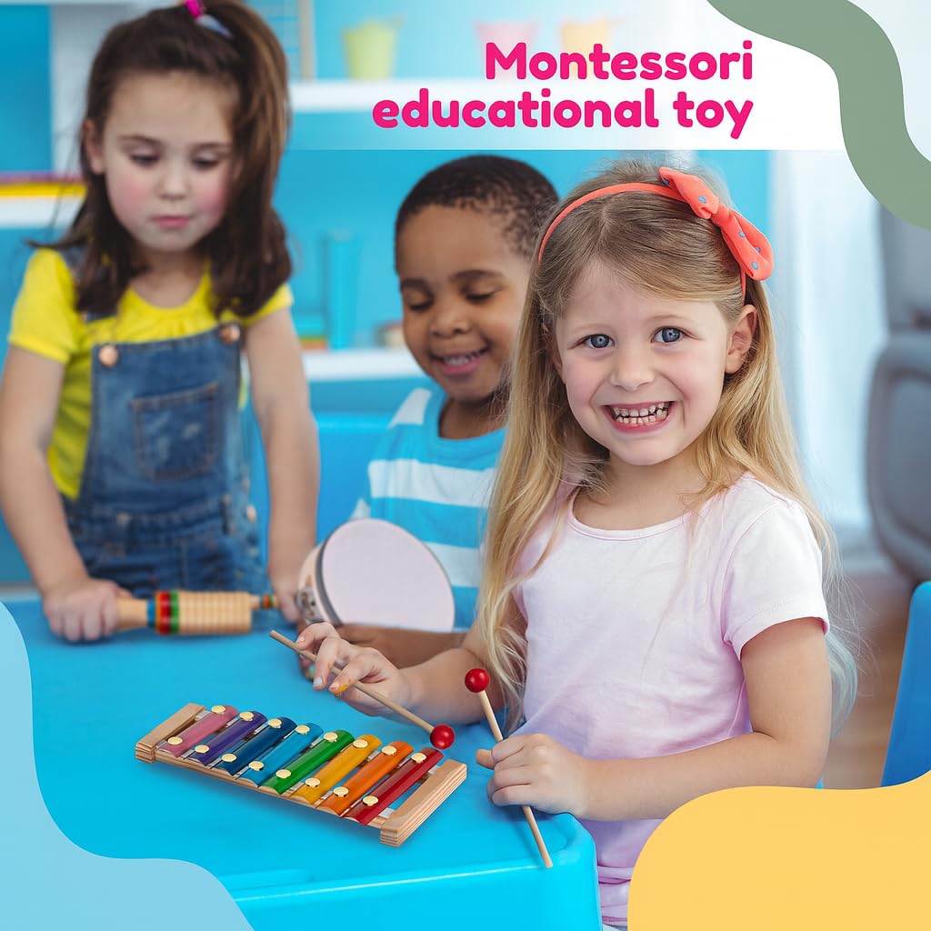 Stoie's Kids Musical Instruments Set – Wooden Percussion Instruments for Toddlers 3-5 Xylophone, Tambourine, Maracas, Music Toys for Toddlers 3-5, Preschool Musical Instruments - Medaid International