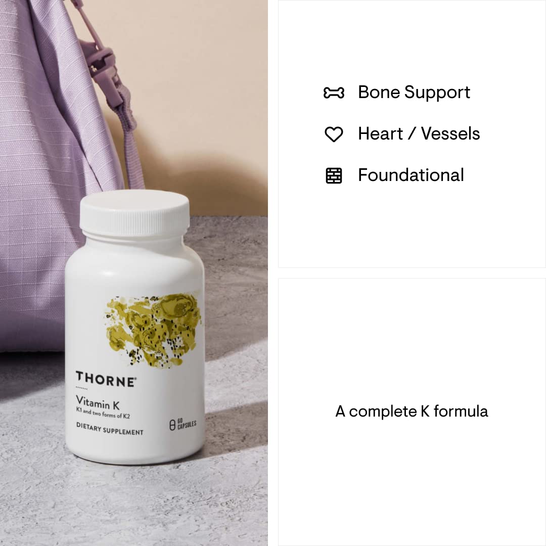 THORNE - Vitamin K (Formerly 3-K Complete) - Vitamins K1 and K2 (as MK-4 and MK-7) - Supports Strong Bones* - 60 Capsules - Medaid International