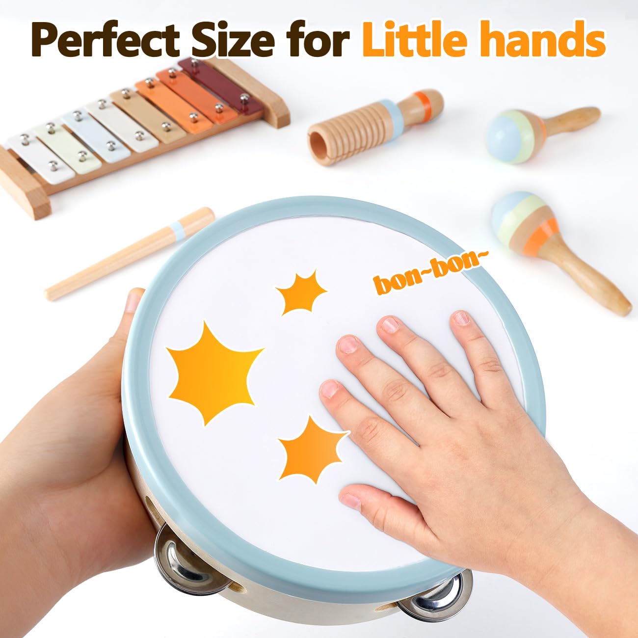 Baby Musical Instruments - Montessori Musical Toys for Toddlers 1-3, Wooden Percussion Instruments Set, Neutral Colors Modern Boho Music Toys for 1 Year Old, Kids Preschool Educational Birthday Gifts - Medaid International