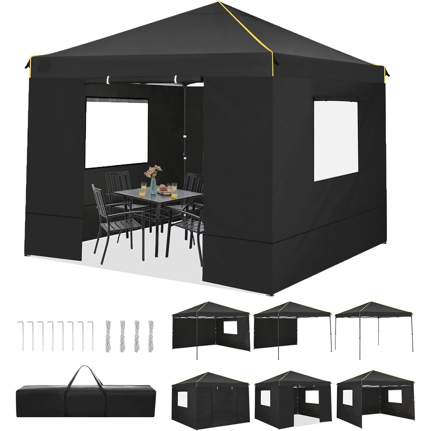 TOOLUCK Canopy Tent, 10x10 Pop Up Canopy Tent with Sidewalls and Roll-up Ventilated Windows with Mosquito net, Ez Outdoor Commercial Instant Gazebo Tent for Party Waterproof with Carrybag - Medaid International
