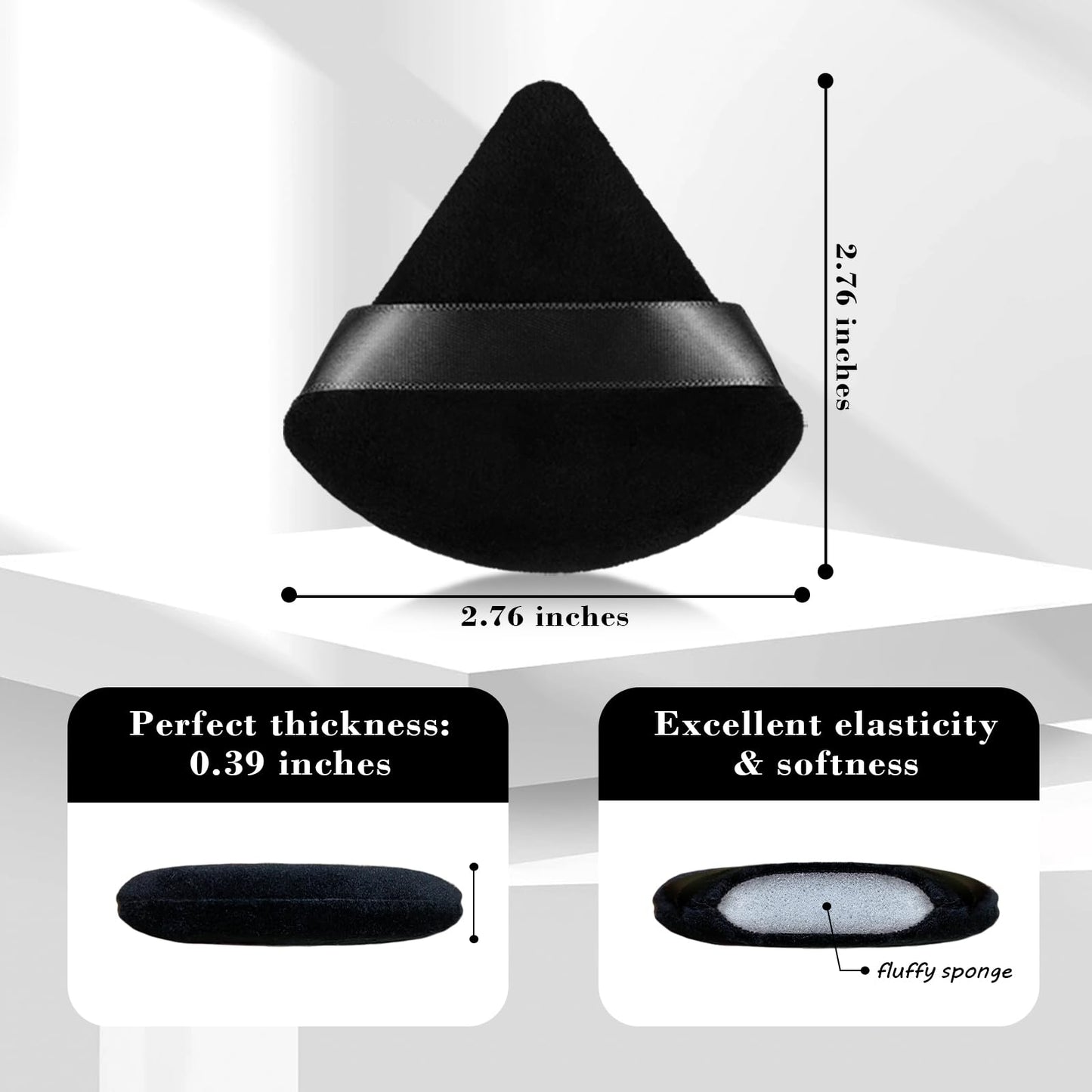 8Pcs of Triangular Powder Puff Makeup Sponges, Made of Super-soft Velvet, Designed for Contouring, Eye, and Corner, Beauty Blender Foundation Mixing Container.(Black) - Medaid International