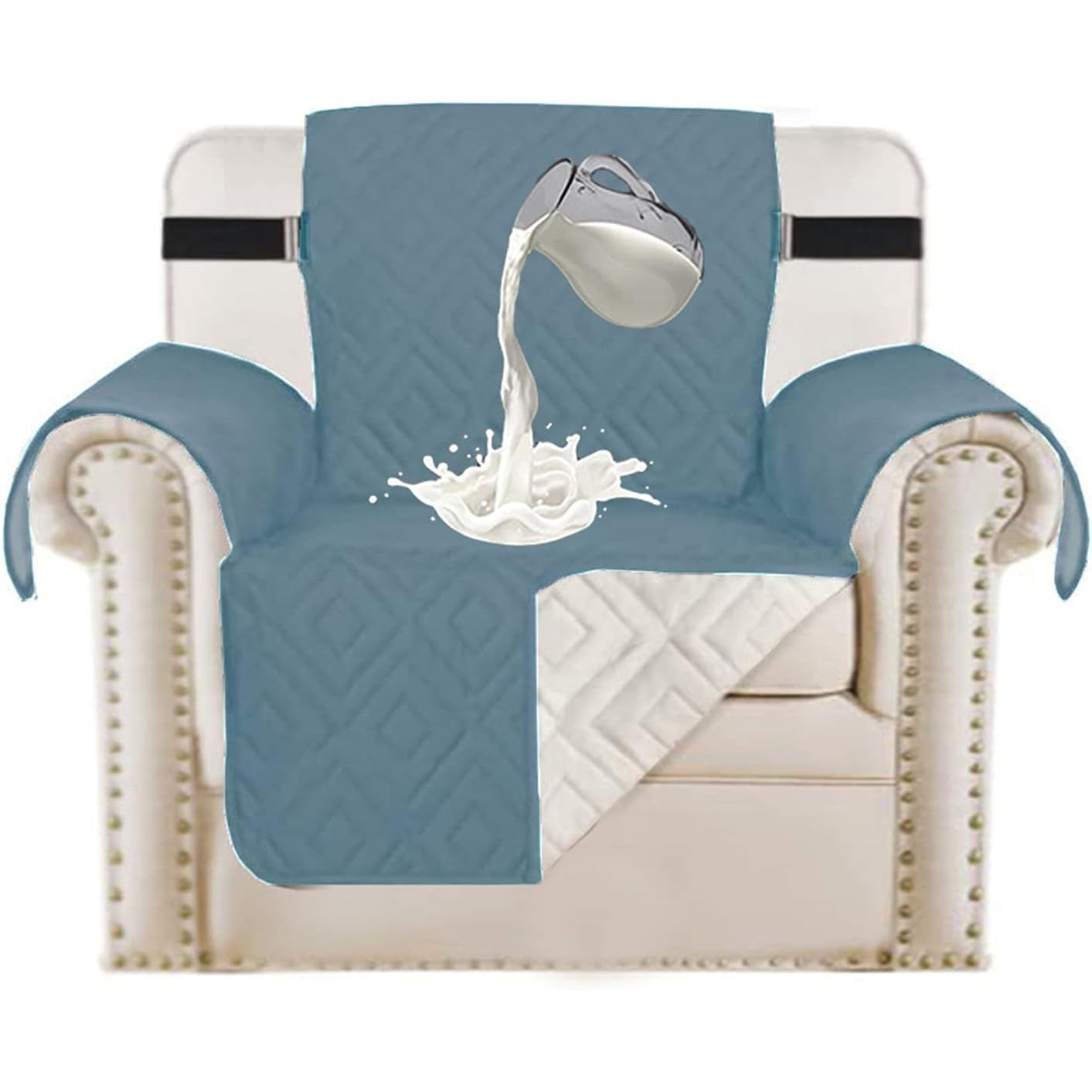 SHUOJIA Quilted Sofa Cover Reversible Sofa Protector 1,2,3 Seater Armchair Cover with Adjustable Elastic Straps (Black,2-seats) - Medaid International