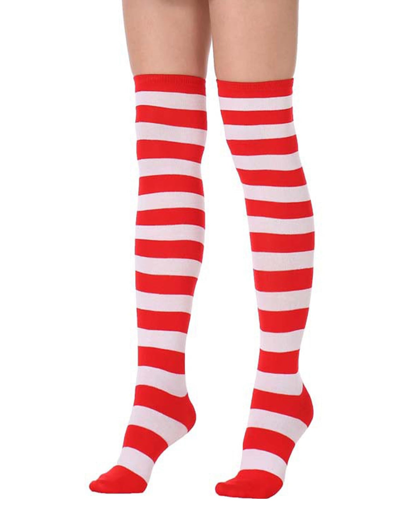 SYYWLYAP Red White Striped Sock Long Thigh High Athletic Sport Over Knee High Sock Halloween Christmas Stockings Red+White Stripe - Medaid International