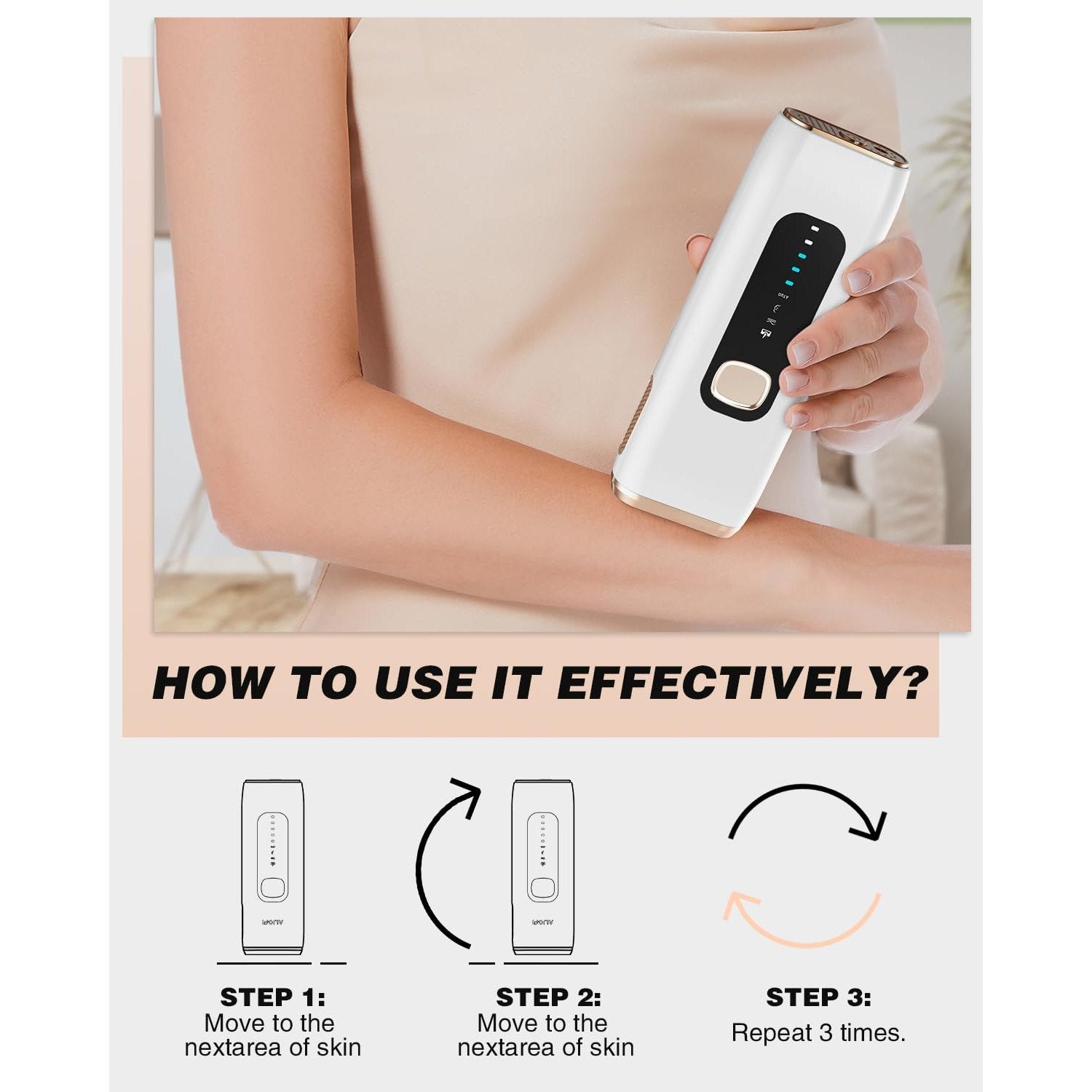 IPL Laser Hair Removal Device for Women Men at Home, Upgraded to 999,900 Flashes Permanent for Facial Legs Arms Bikini Line Whole Body Treatment (White Gold) - Medaid International