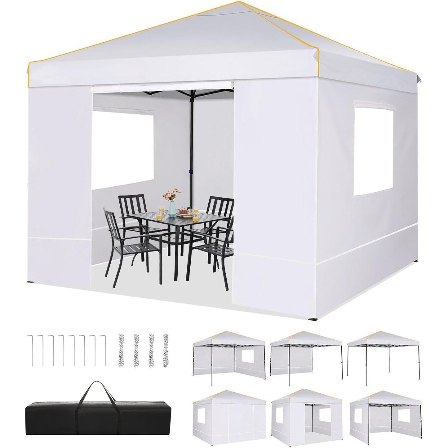 TOOLUCK Canopy Tent, 10x10 Pop Up Canopy Tent with Sidewalls and Roll-up Ventilated Windows with Mosquito net, Ez Outdoor Commercial Instant Gazebo Tent for Party Waterproof with Carrybag - Medaid International