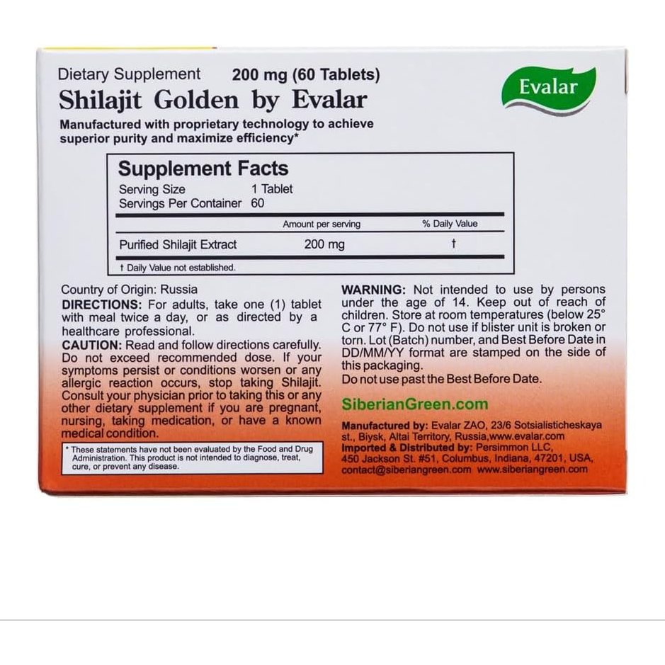 Evalar Shilajit Golden Siberian Altai 60 Tabs - Medaid International