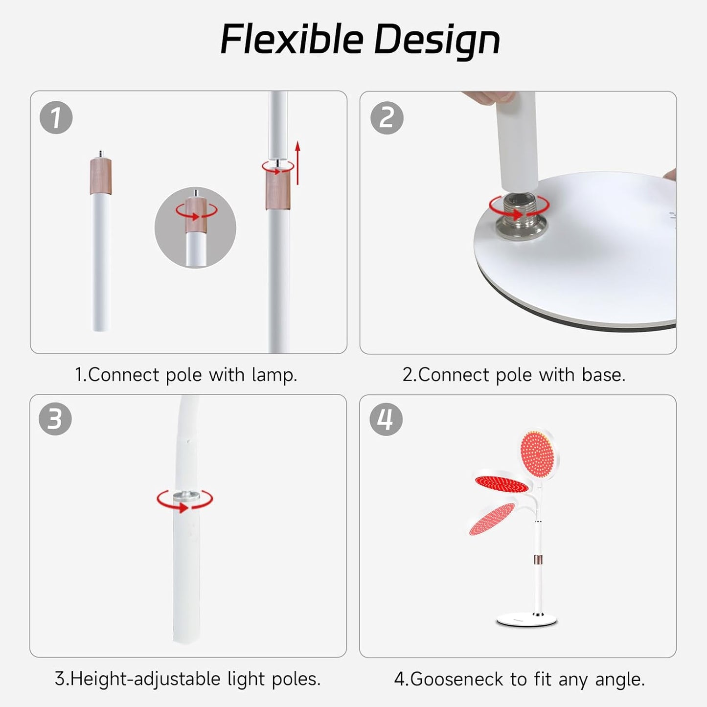 Red Light Lamp, 660nm Red Light Therapy Lamps with Base, Dimmable & Adjustable Height & 10/30/45Min Timer, 140LEDs Infrared Lamp for Home, Office - Medaid International