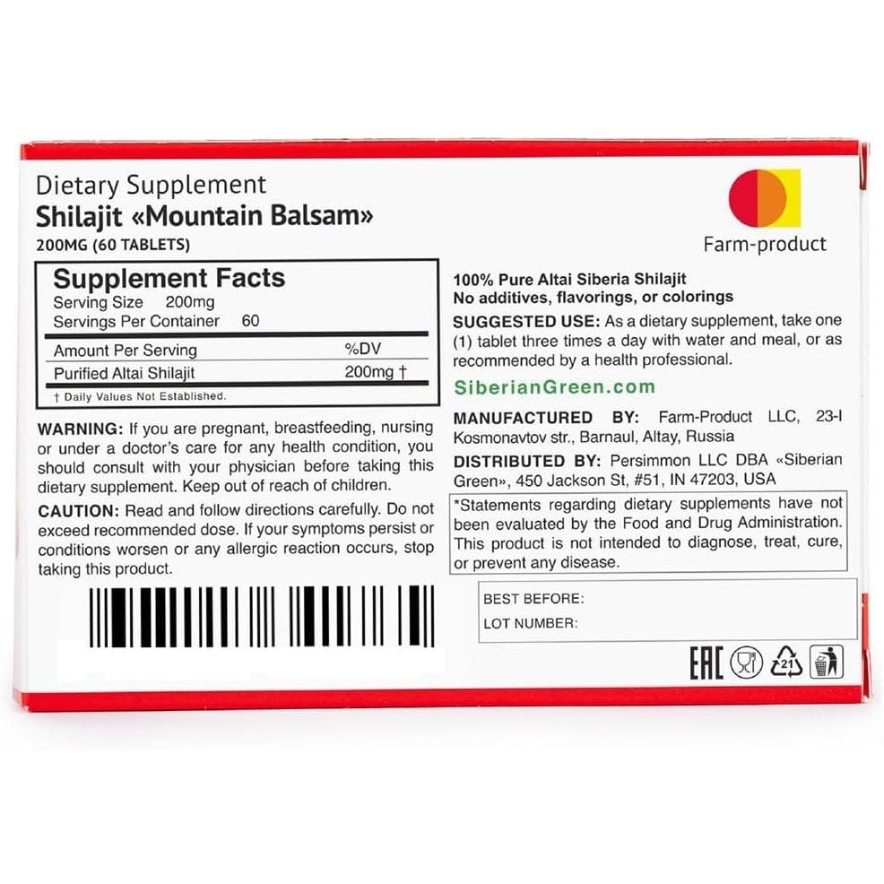 Siberian Green Altai Shilajit 120 Tablets "Mountain Balsam" - Original Altai 100% Pure Fulvic Acid and Trace Minerals - Medaid International