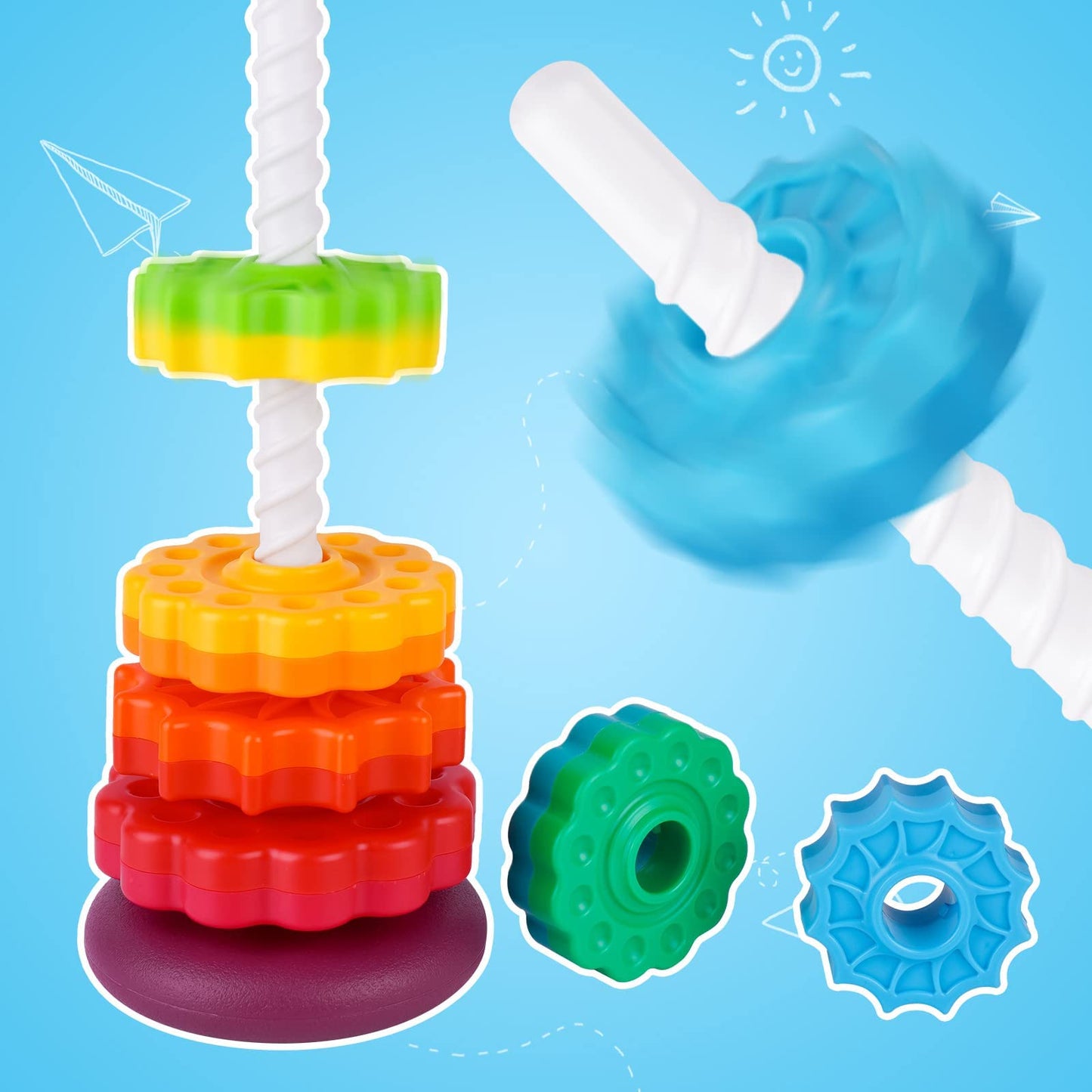 NiToy Spinning Stacking Toy for Kids, Rainbow Tower Dual-Color Spinning Wheels Premium Strong BPA-Free ABS Plastic Early Education Fun Learning and Engaging Brain Development Toys (Large 6th Floor) - Medaid International