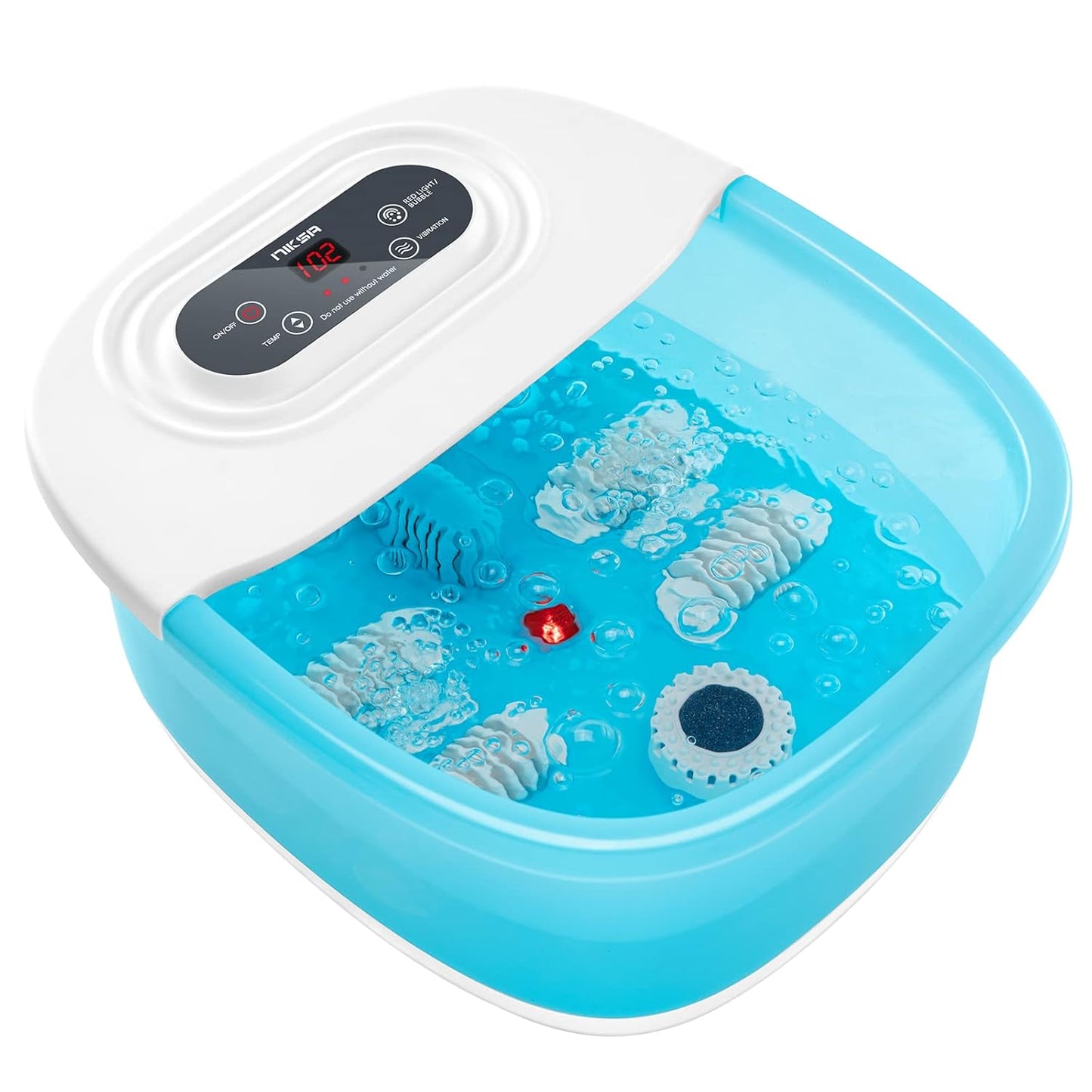 Niksa Foot Spa Bath Massager with Heat, Bubbles, Vibration and Red Light, 4 Massage Roller Pedicure, Tub for Feet Stress Relief, Foot Soaker with Mini Acupressure Massage Points Temperature Control - Medaid International
