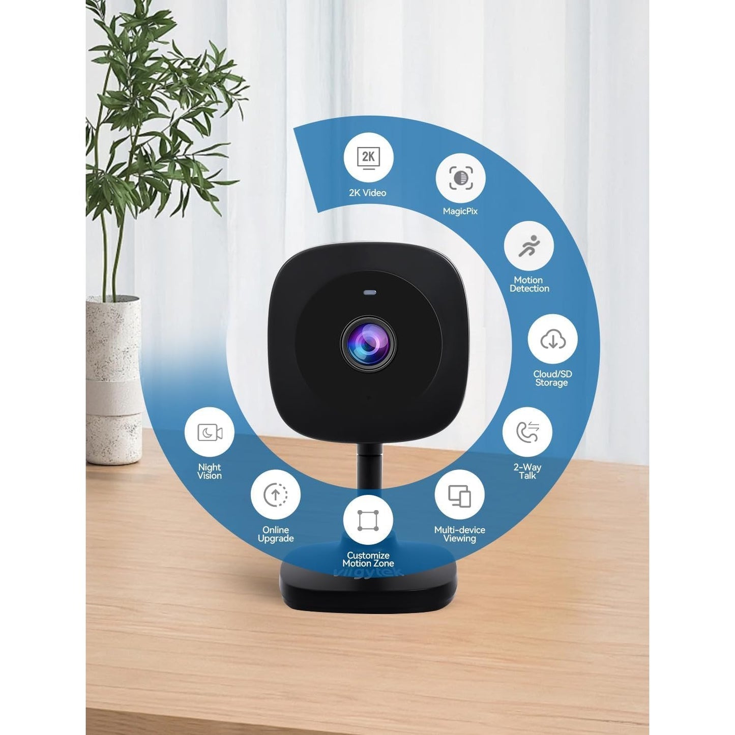 Viigytek Security Camera 2K Home Indoor Pet Baby Security Camera with Night Vision, 2-Way Audio, Wired, Motion Detection, App Control (Black-3Pack) - Medaid International