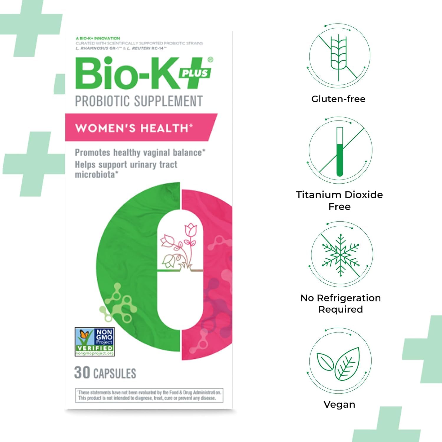 Bio K+ Women’s Health – Probiotic Supplement for Women Supports Vaginal & Urinary Tract Health with 2 Billion CFU 2 Strains, Vaginal Probiotics for Women – 30 Capsules - Medaid International