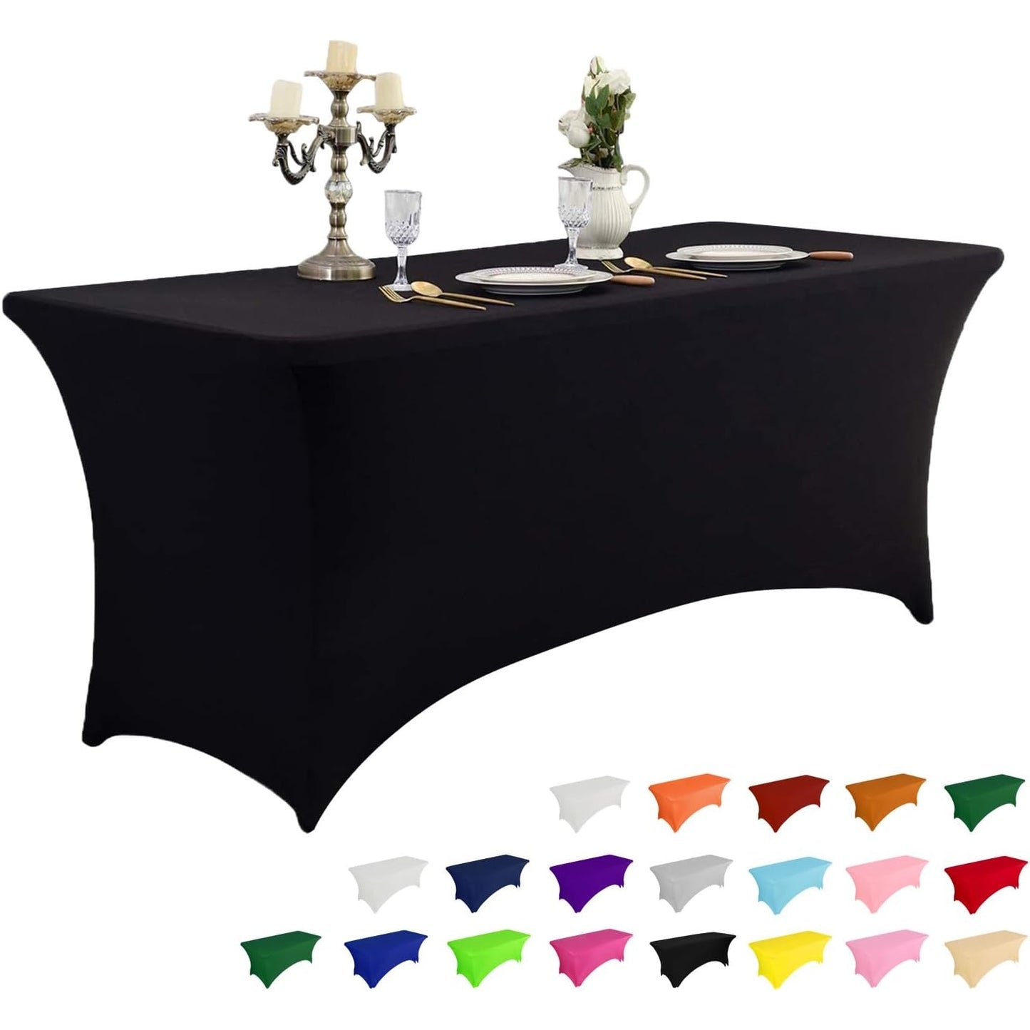 2 Pack 6FT Table Cloth for Rectangular Fitted Events Stretch Black Table Covers Washable Table Cover Spandex Tablecloth Table Protector for Party, Wedding, Cocktail, Banquet, Festival - Medaid International
